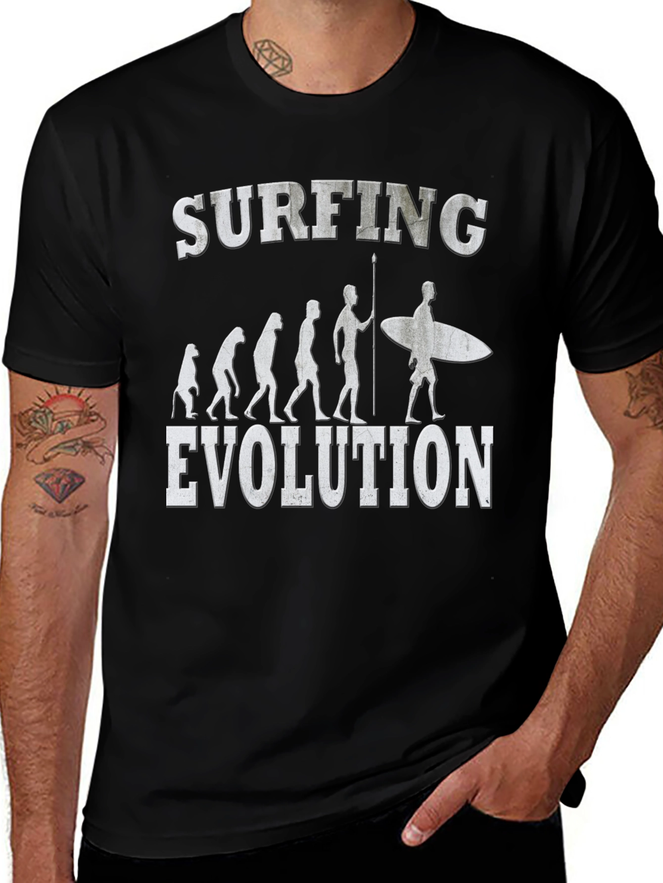 Surfing Evolution Graphic Tee - Black Cotton