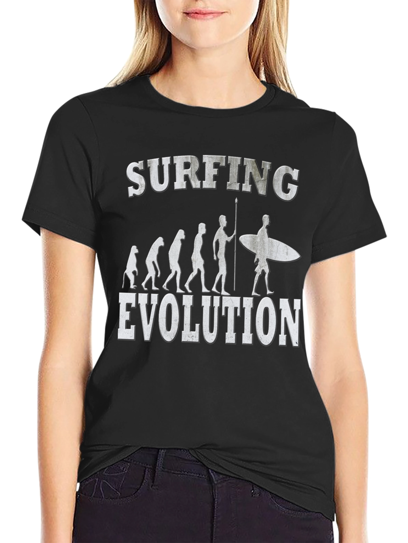 Surfing Evolution Graphic Tee - Black Cotton
