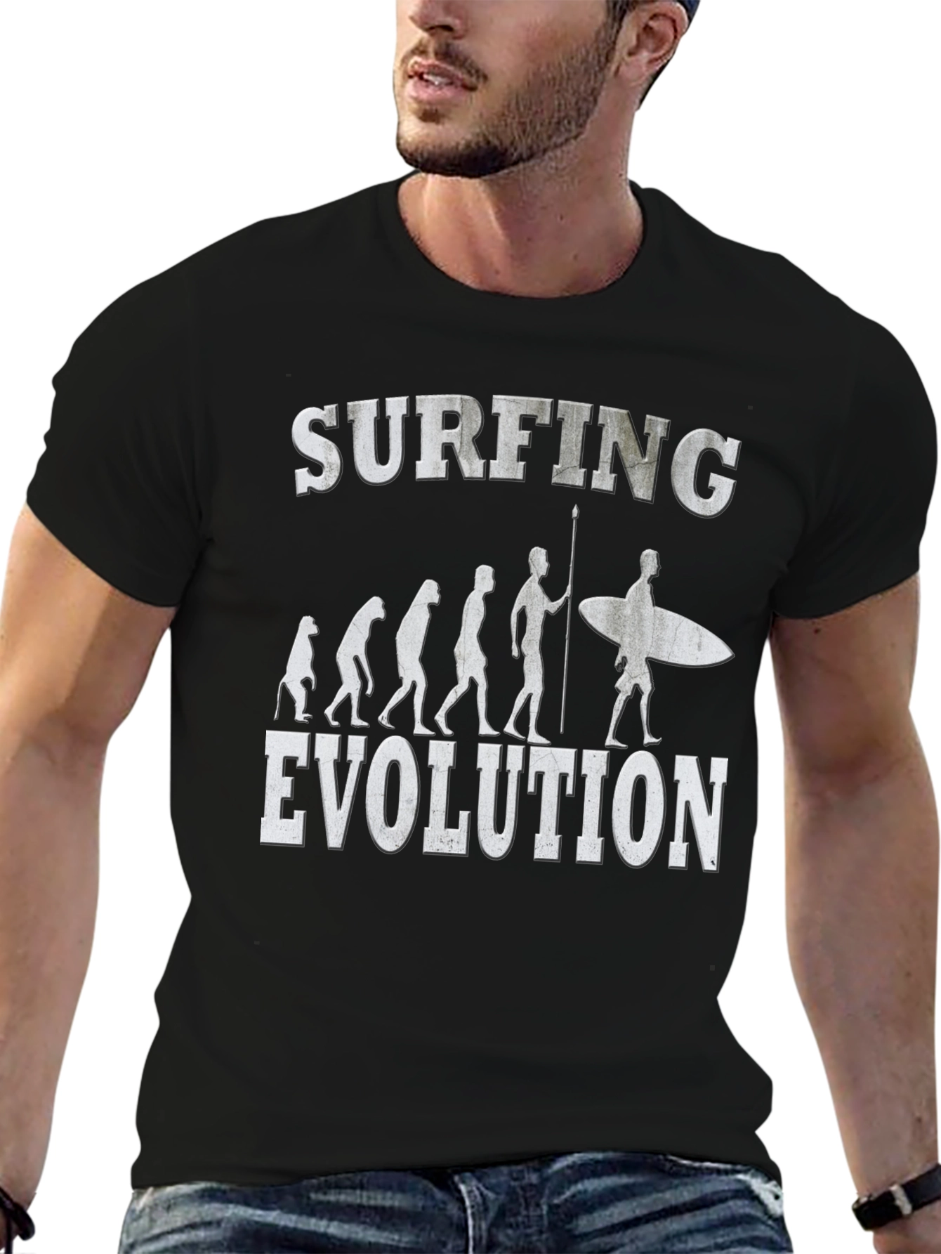 Surfing Evolution Graphic Tee - Black Cotton