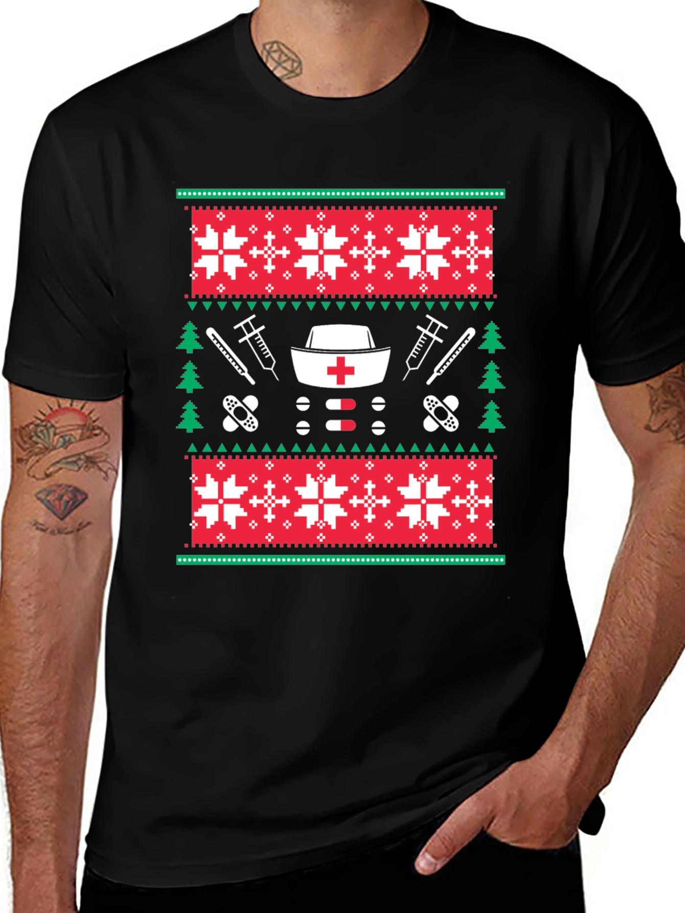 Nurse Christmas Sweater Pattern T-Shirt