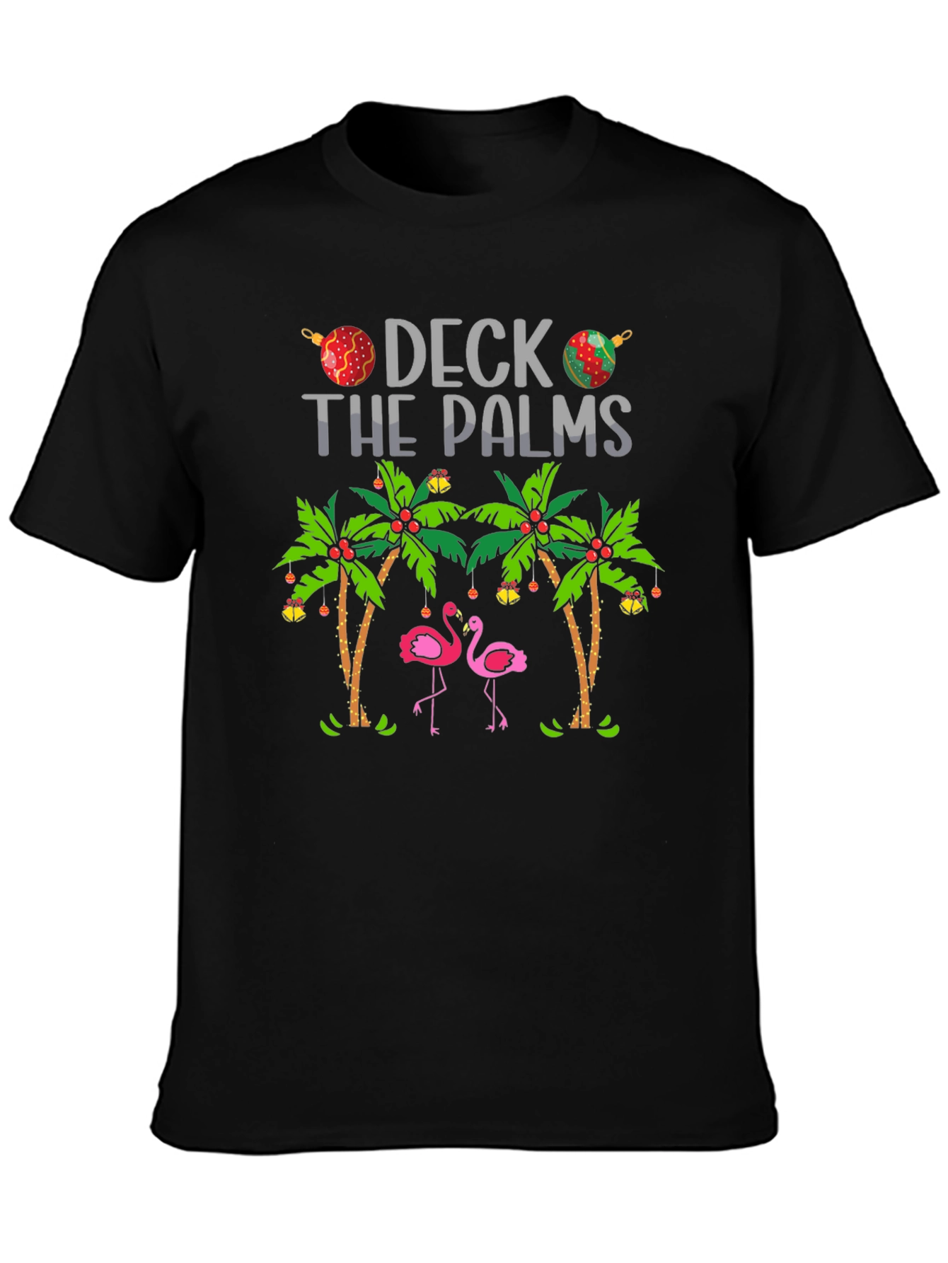 Deck the Palms Flamingo T-Shirt - Holiday Beach Vibes