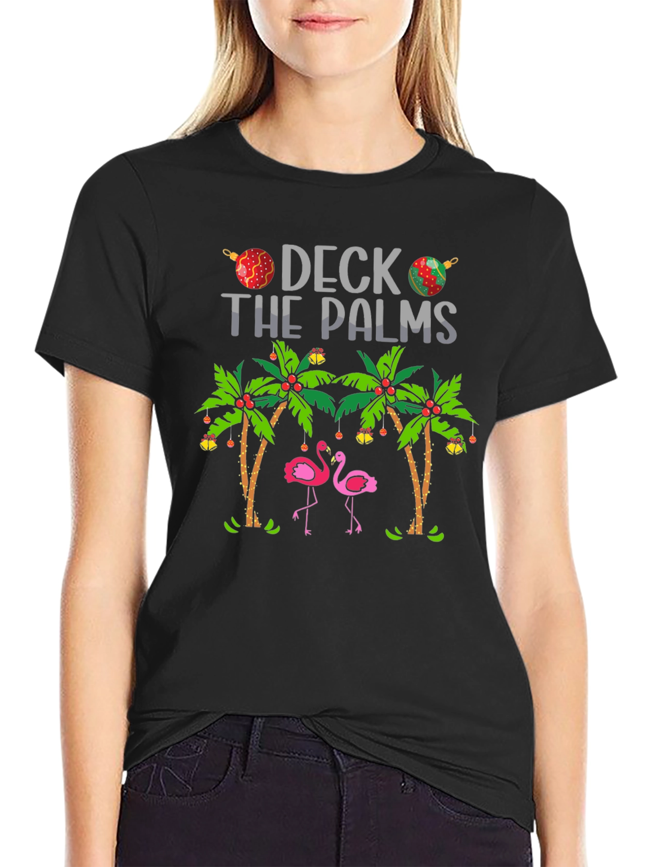 Deck the Palms Flamingo T-Shirt - Holiday Beach Vibes