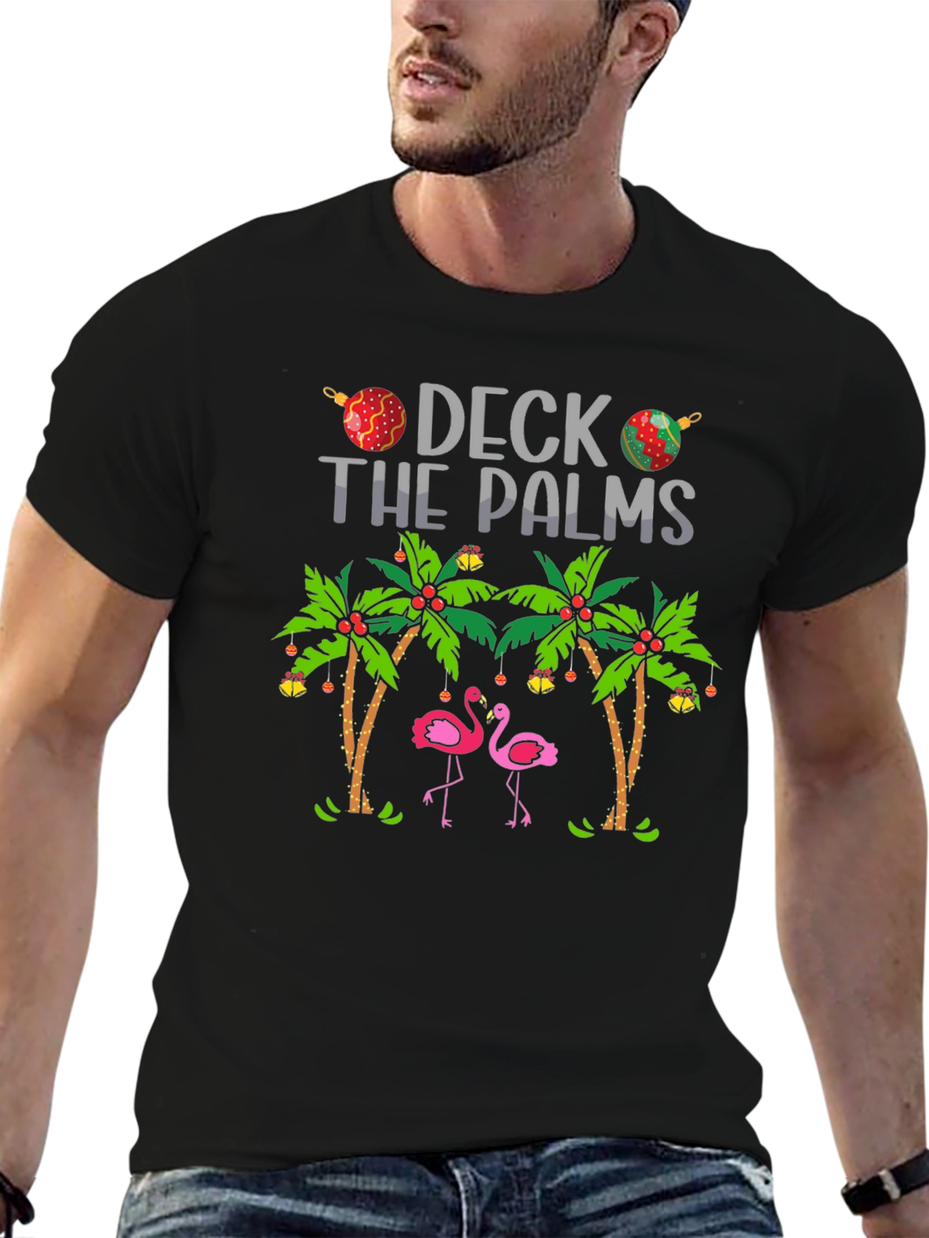 Deck the Palms Flamingo T-Shirt - Holiday Beach Vibes