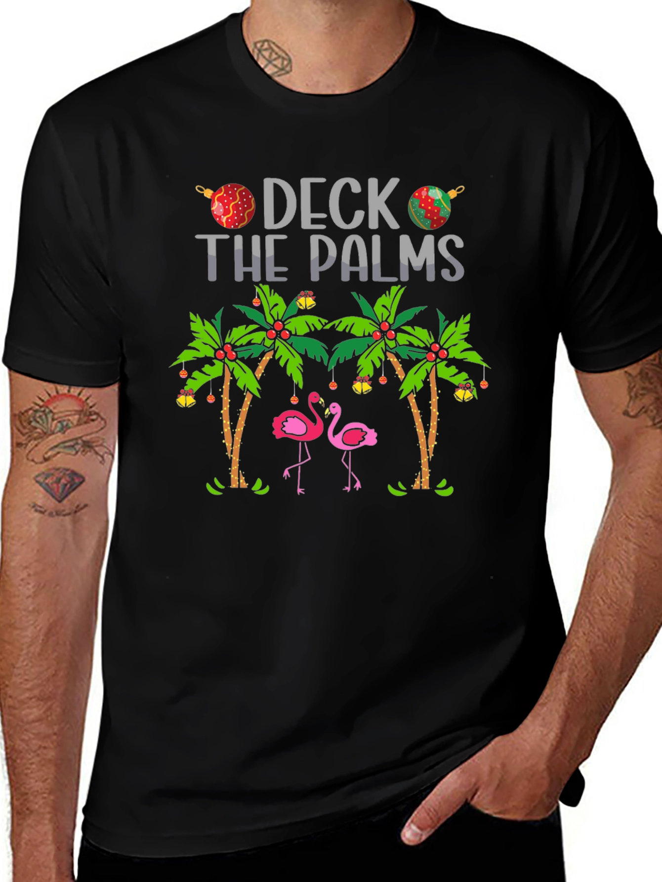 Deck the Palms Flamingo T-Shirt - Holiday Beach Vibes