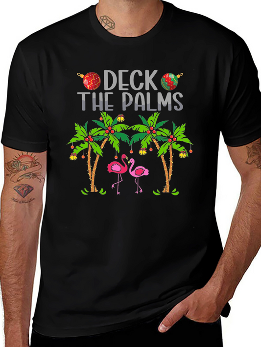 Deck the Palms Flamingo T-Shirt - Holiday Beach Vibes
