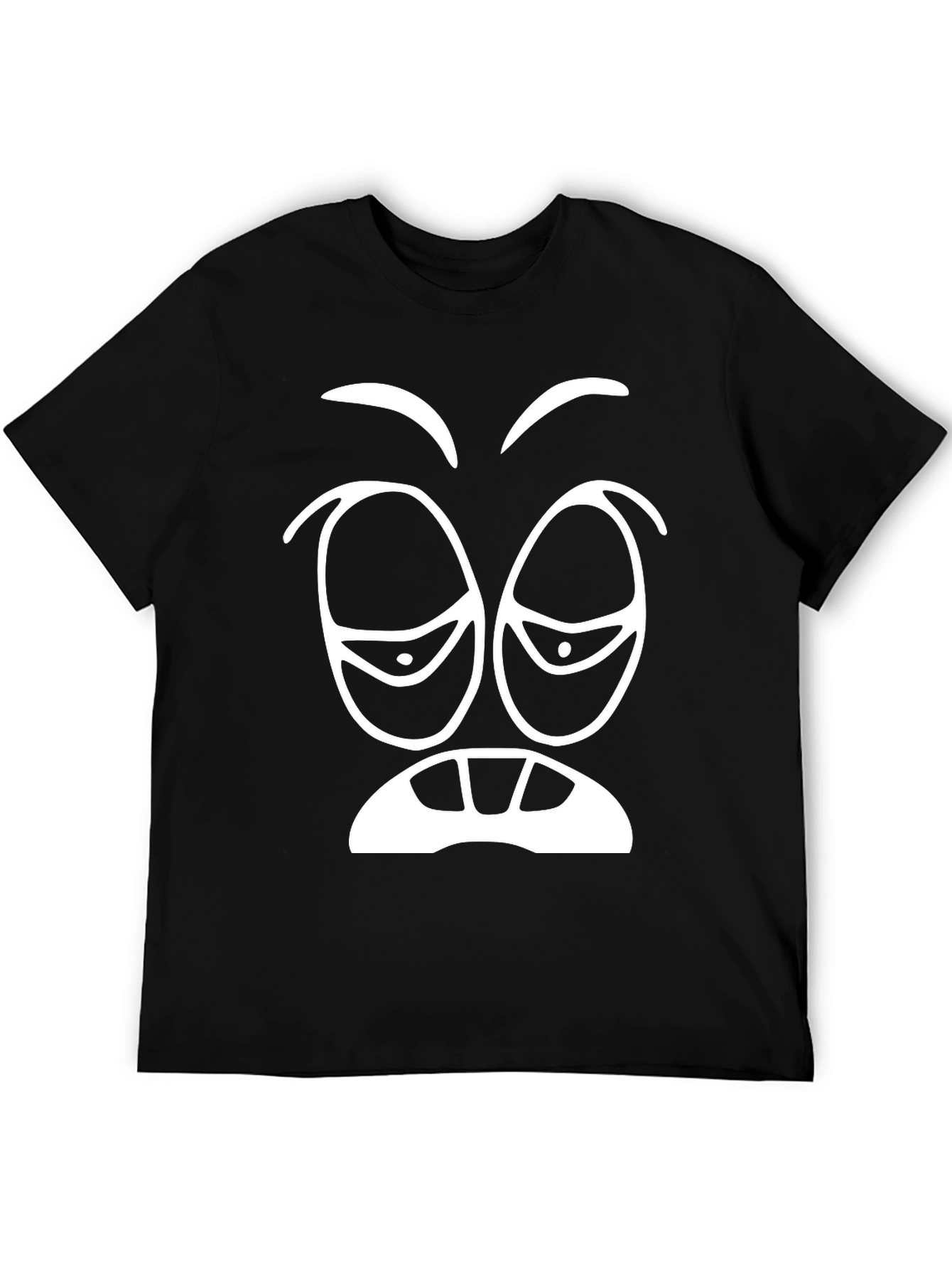 Funny Tired Face Graphic Tee - Black Cotton T-Shirt