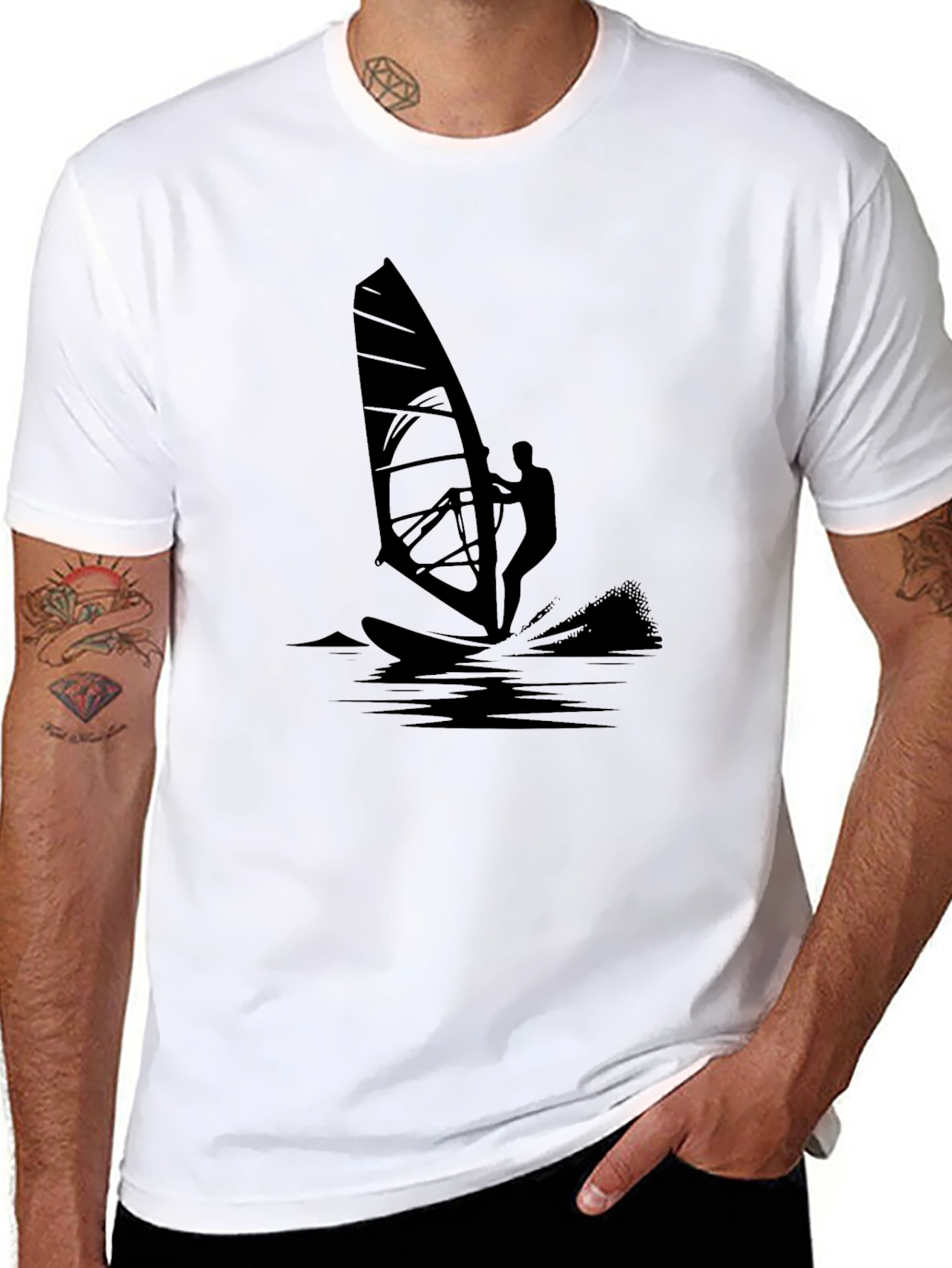 Black Windsurfer Graphic T-Shirt