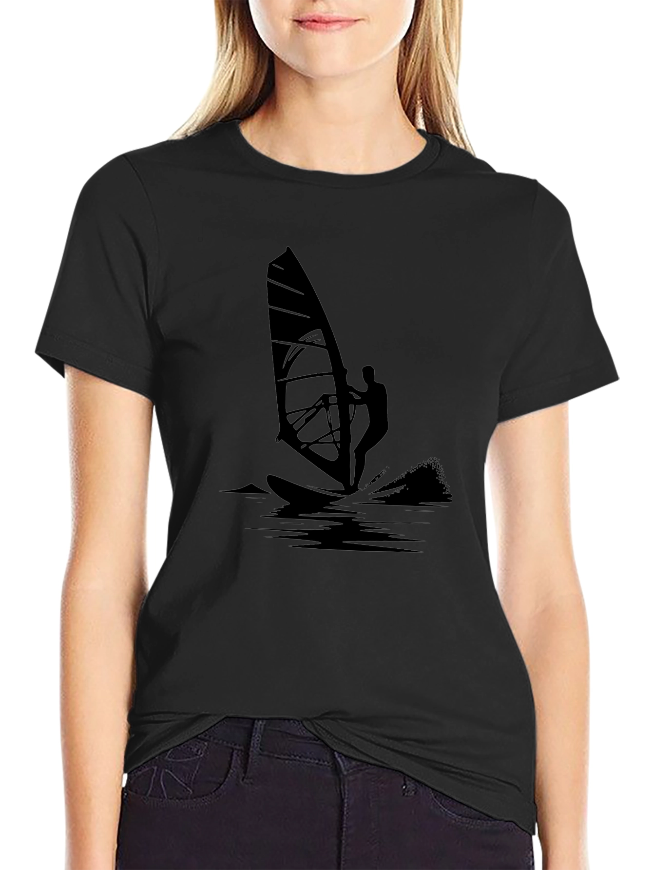 Black Windsurfer Graphic T-Shirt