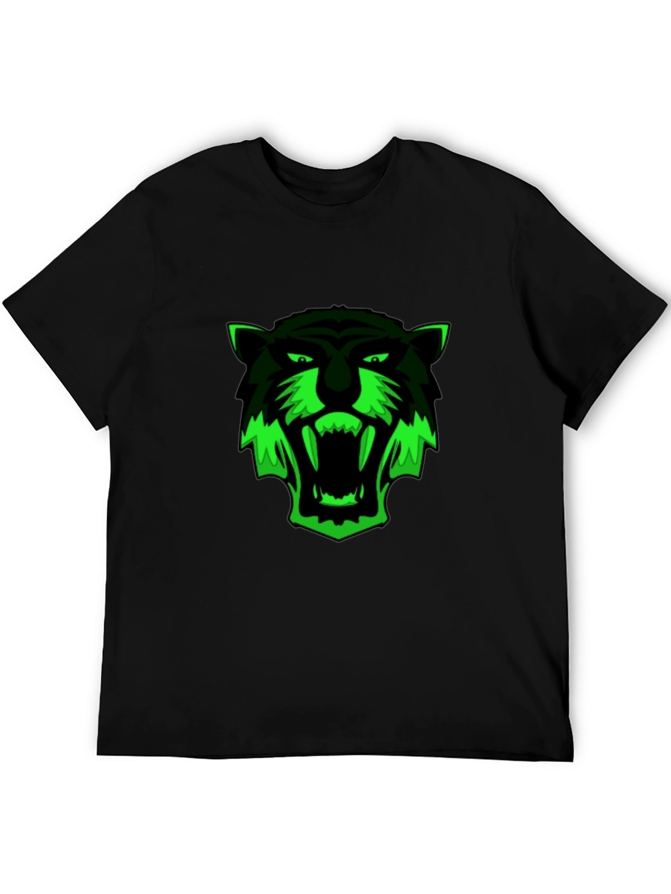 Black T-Shirt with Green Tiger Graphic