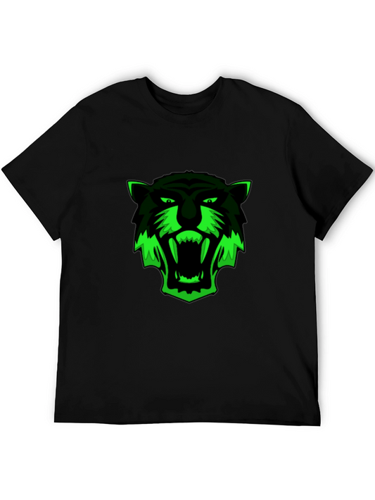 Black T-Shirt with Green Tiger Graphic