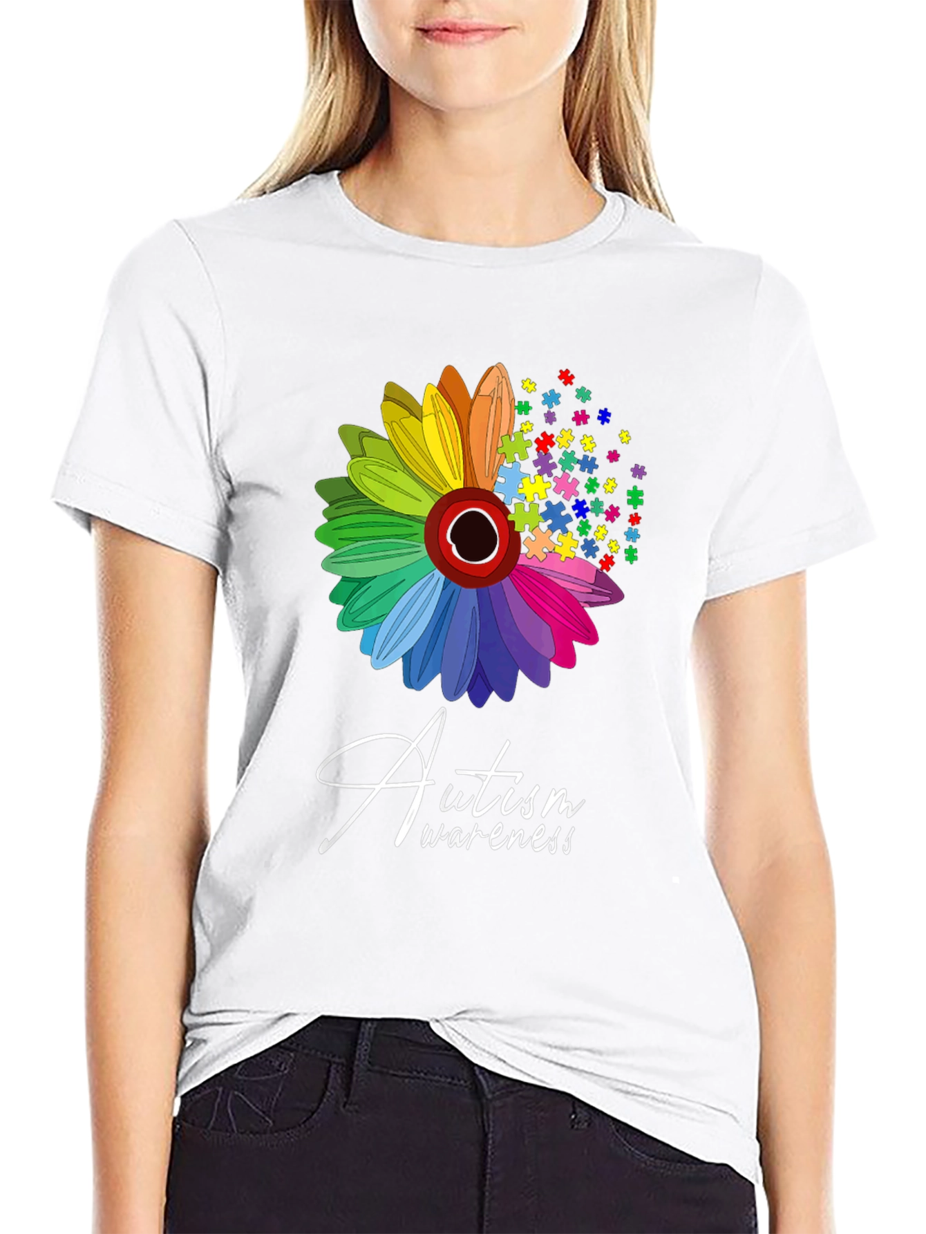 Autism Awareness T-Shirt: Puzzle Flower Graphic Tee