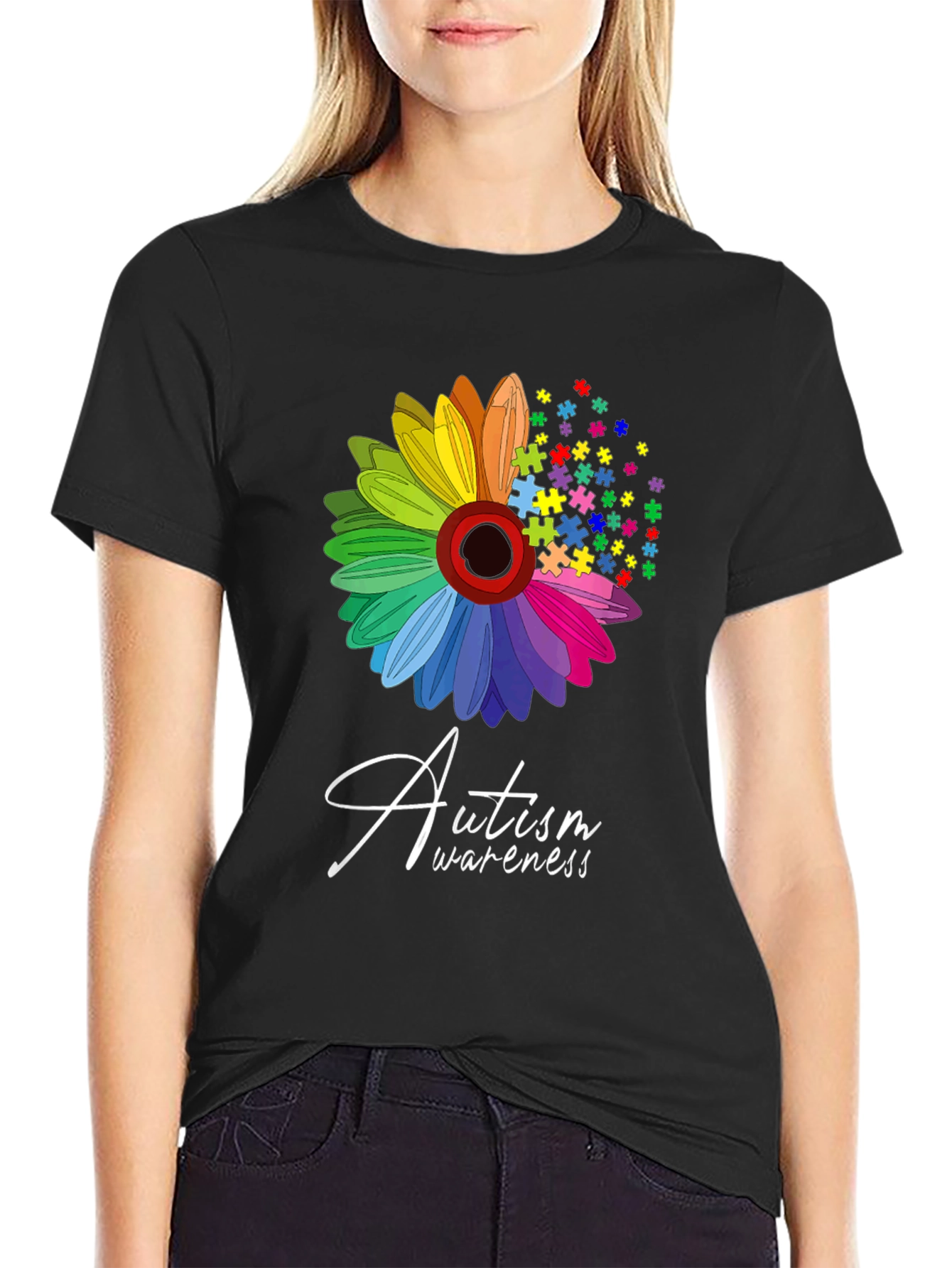 Autism Awareness T-Shirt: Puzzle Flower Graphic Tee