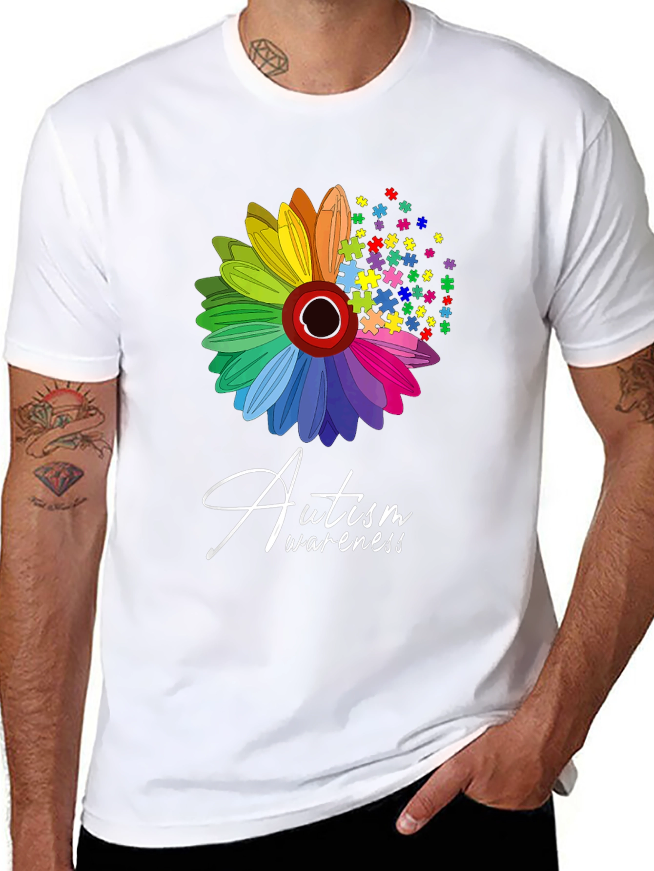 Autism Awareness T-Shirt: Puzzle Flower Graphic Tee