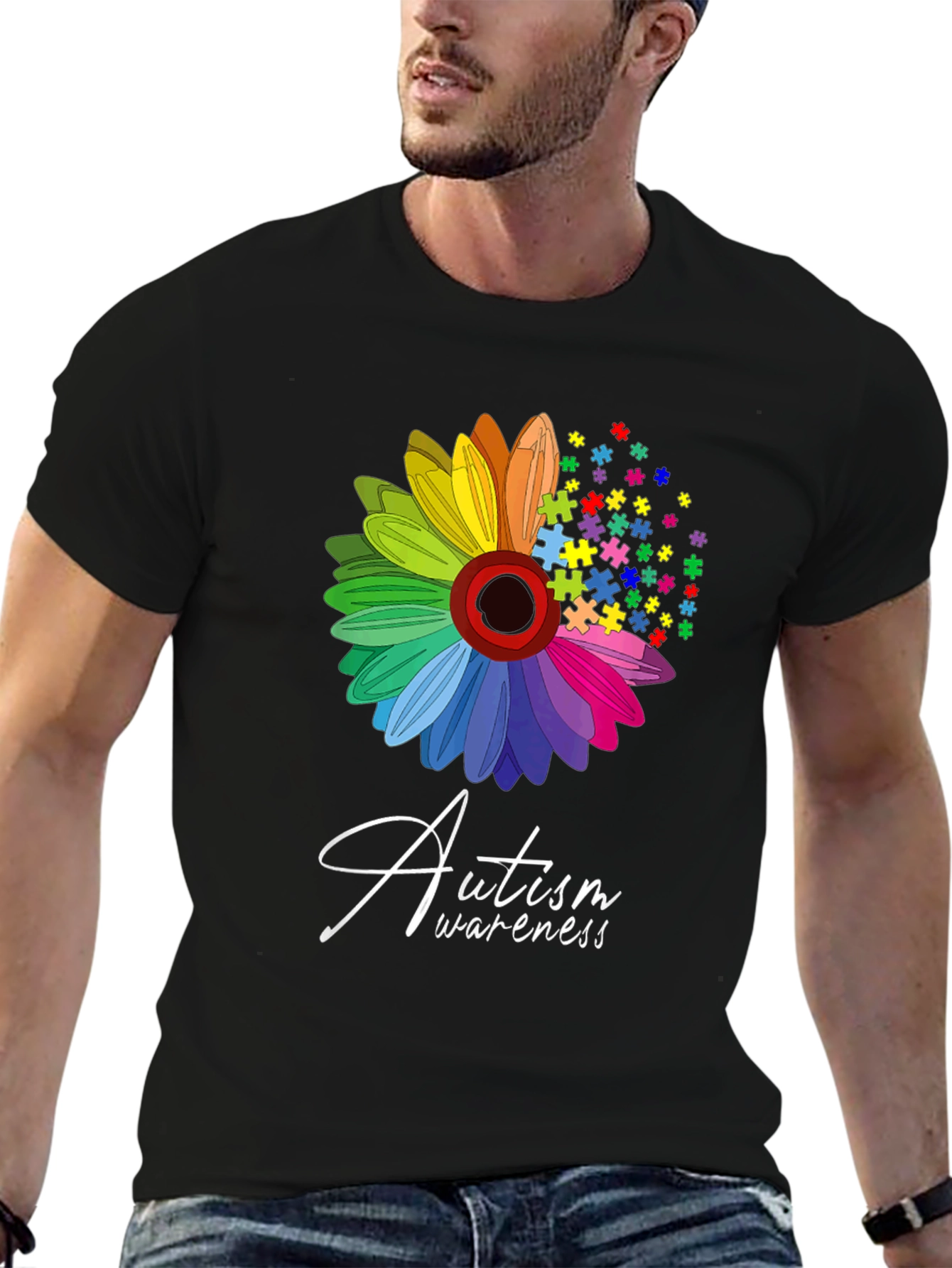 Autism Awareness T-Shirt: Puzzle Flower Graphic Tee