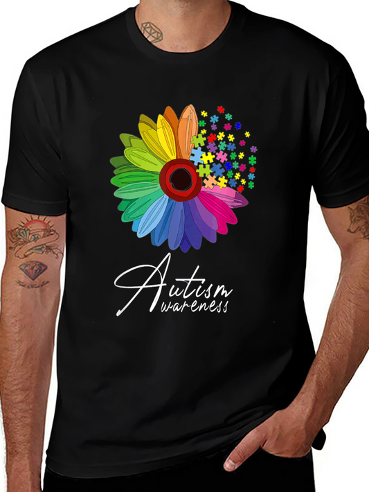 Autism Awareness T-Shirt: Puzzle Flower Graphic Tee