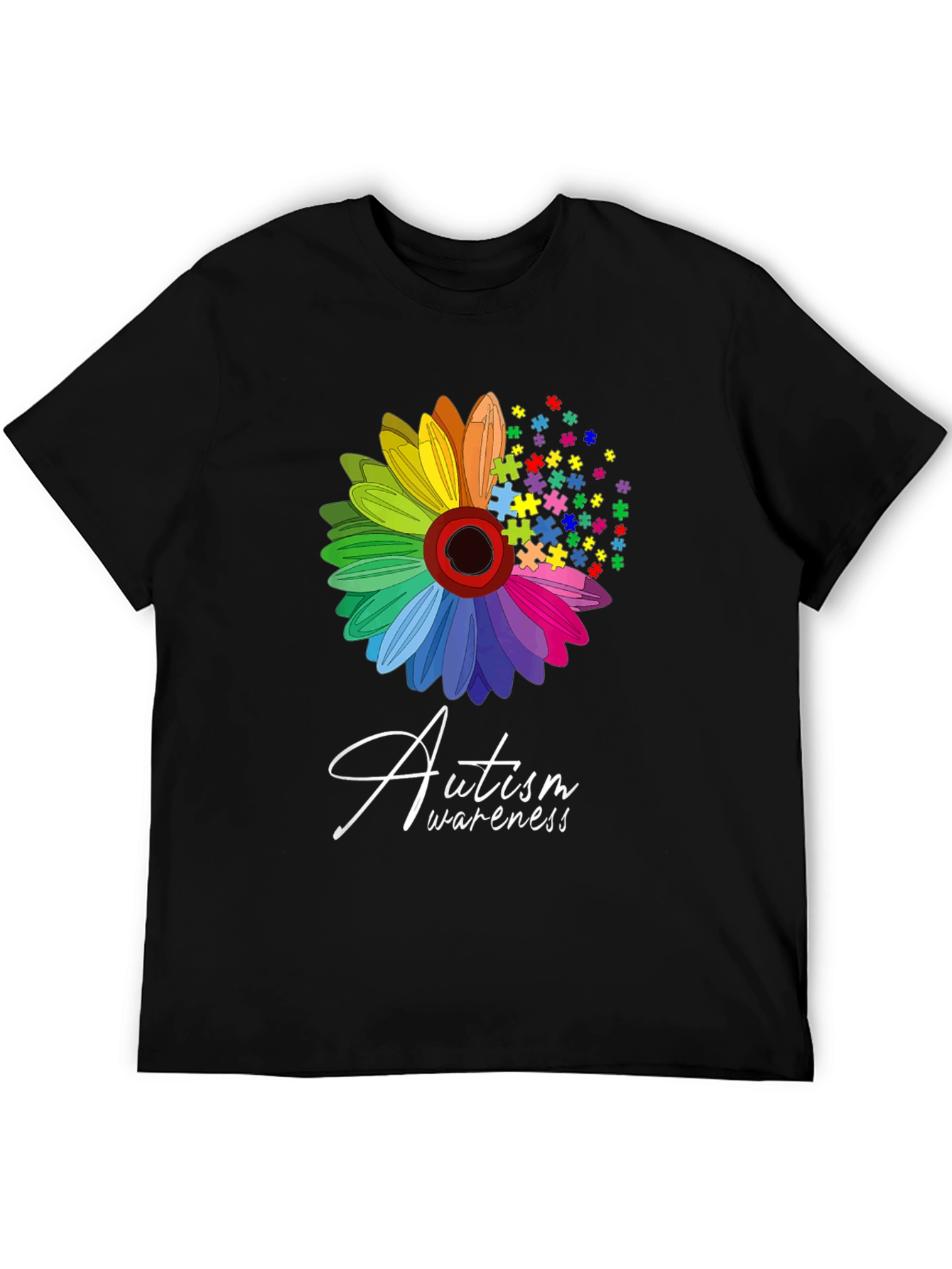Autism Awareness T-Shirt: Puzzle Flower Graphic Tee