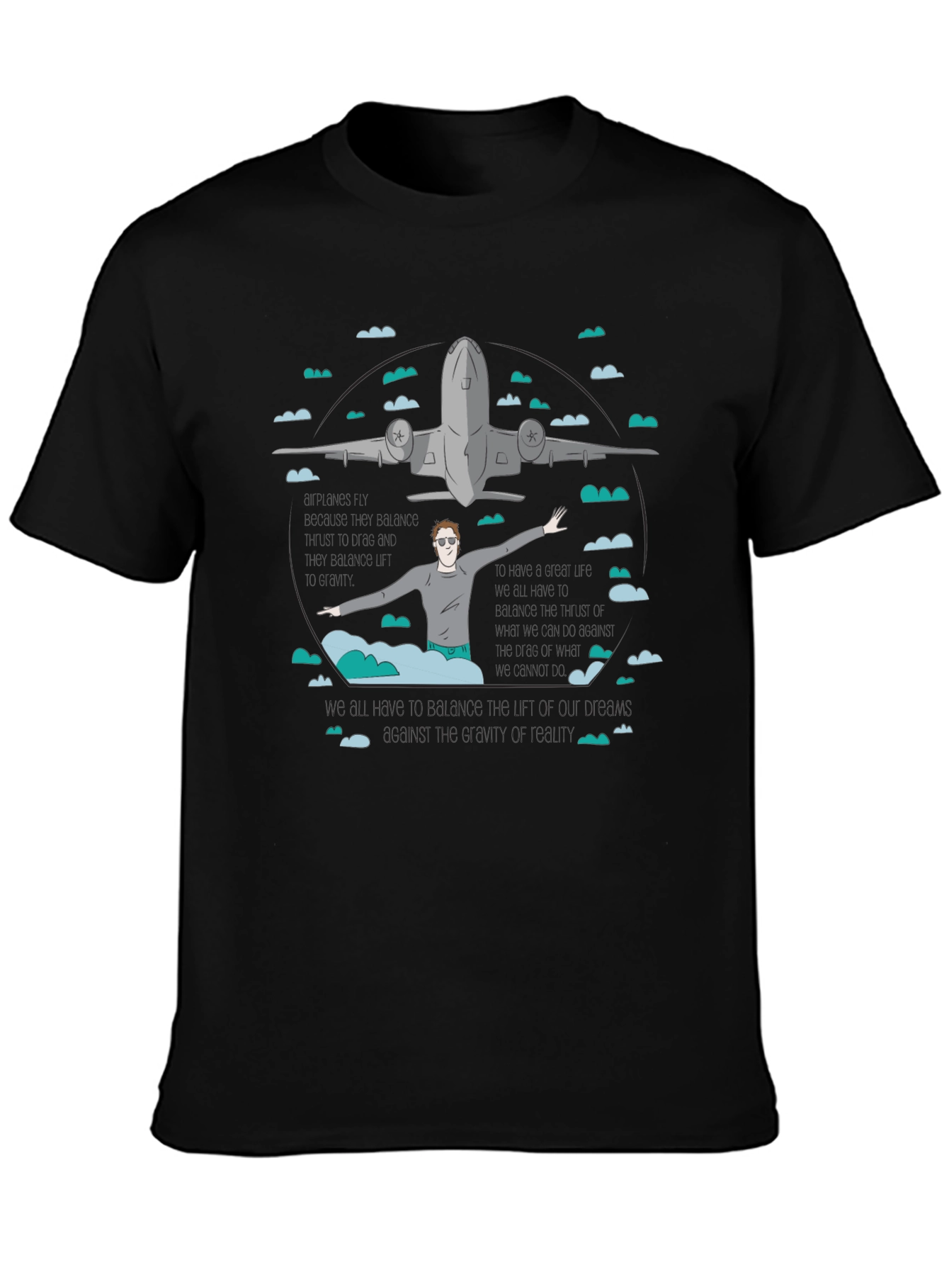 Airplane Graphic Tee - Black Cotton T-Shirt
