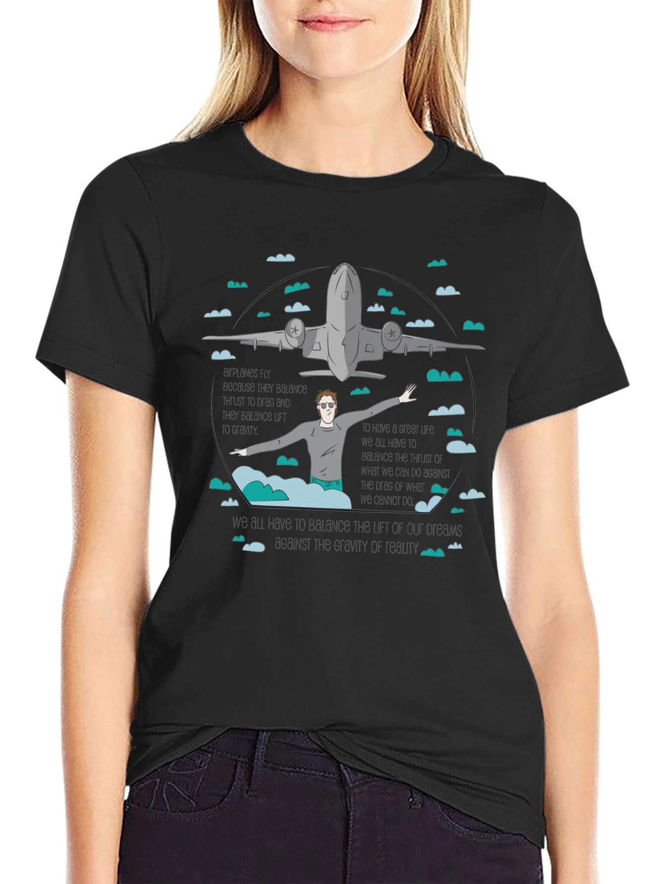 Airplane Graphic Tee - Black Cotton T-Shirt