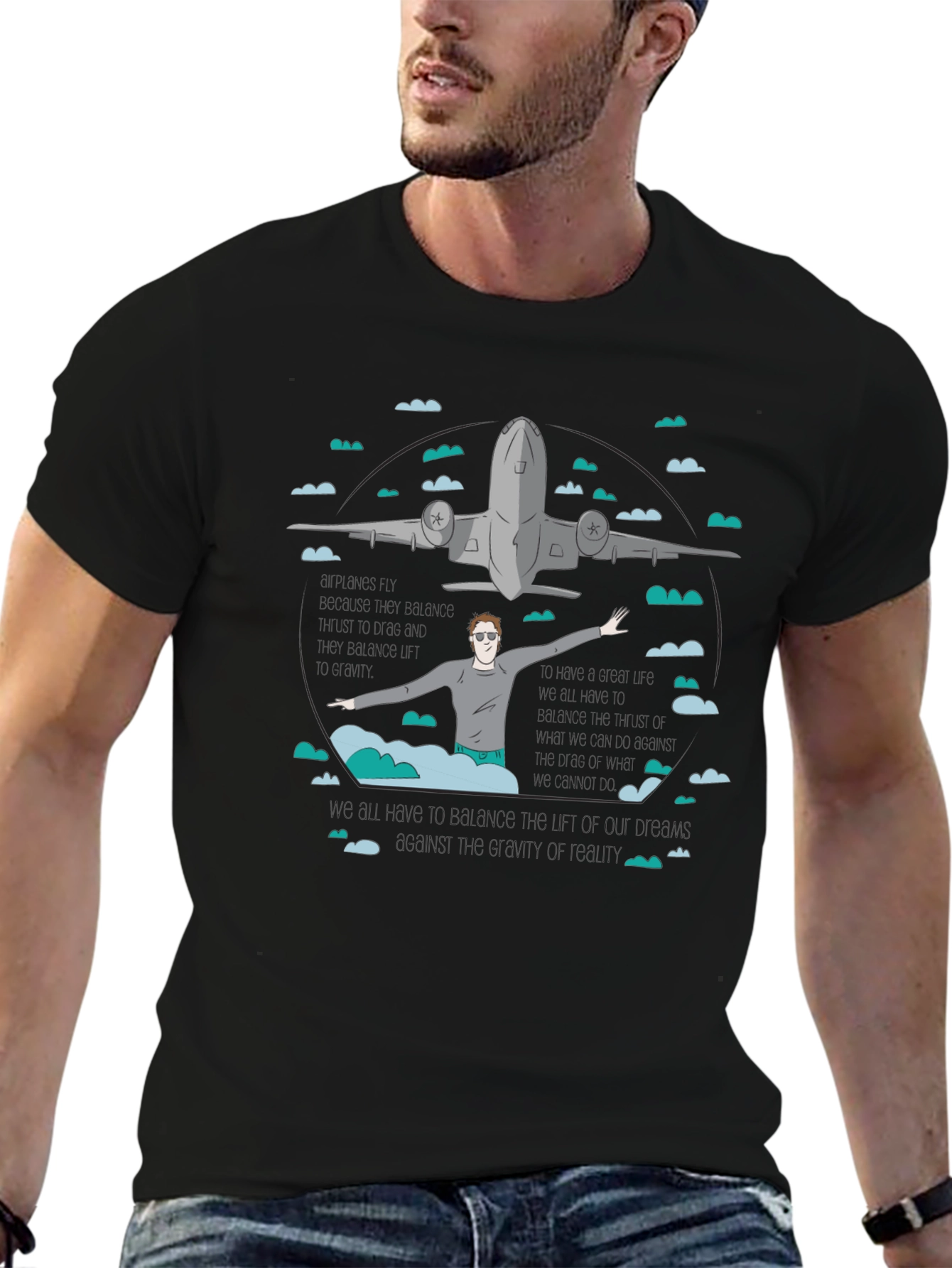 Airplane Graphic Tee - Black Cotton T-Shirt