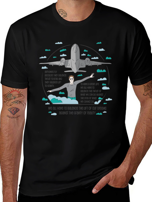 Airplane Graphic Tee - Black Cotton T-Shirt
