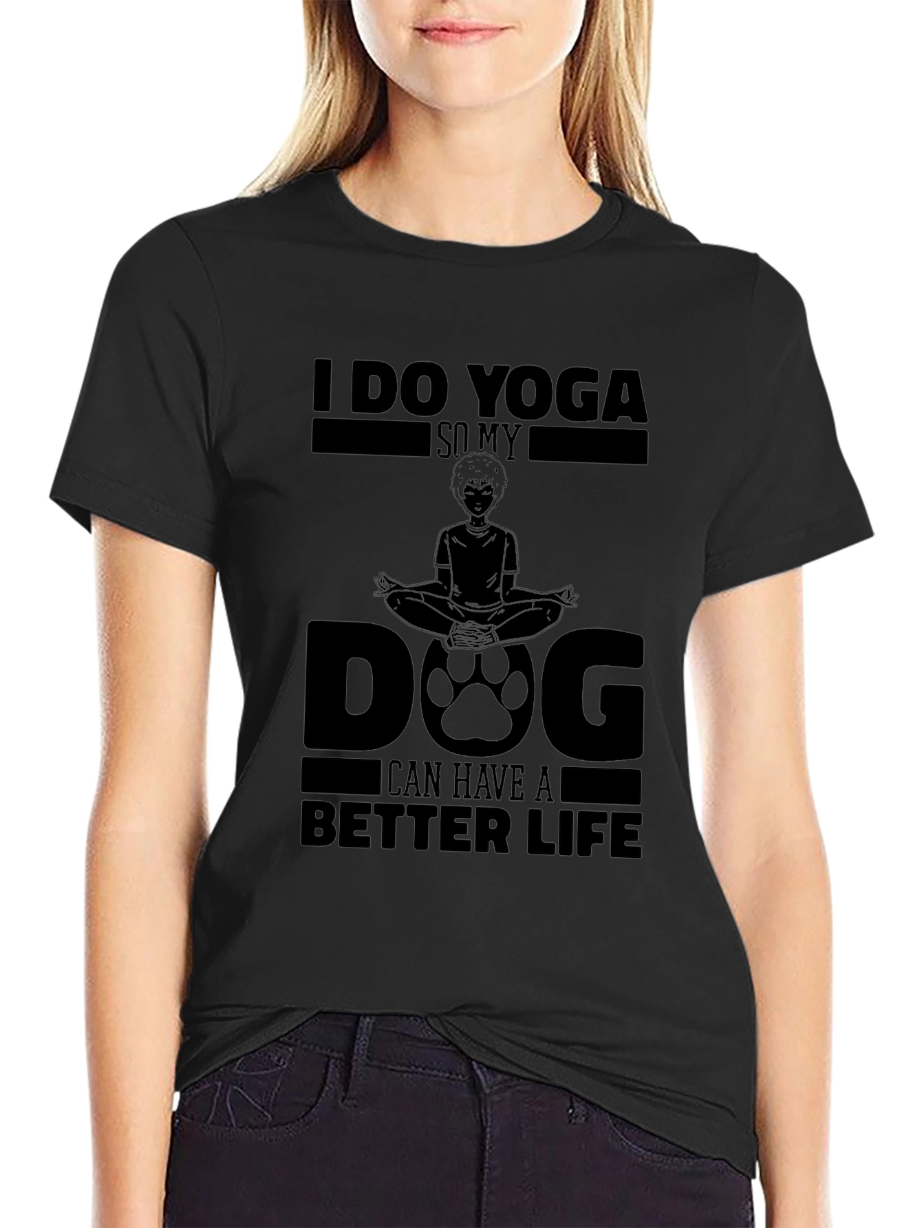 Yoga Dog Life T-Shirt: Unisex Black Cotton Tee