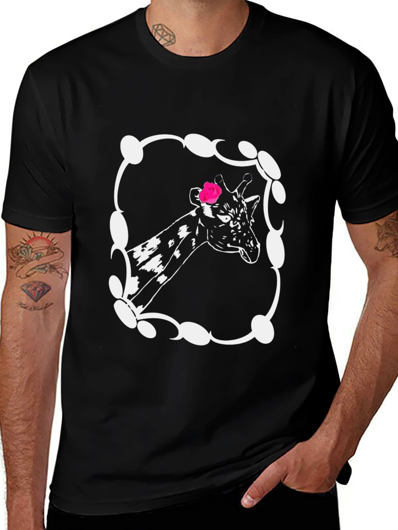 Giraffe Rose Graphic Tee - Unisex Black T-Shirt