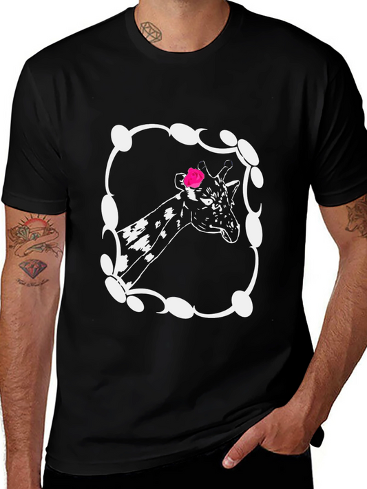 Giraffe Rose Graphic Tee - Unisex Black T-Shirt