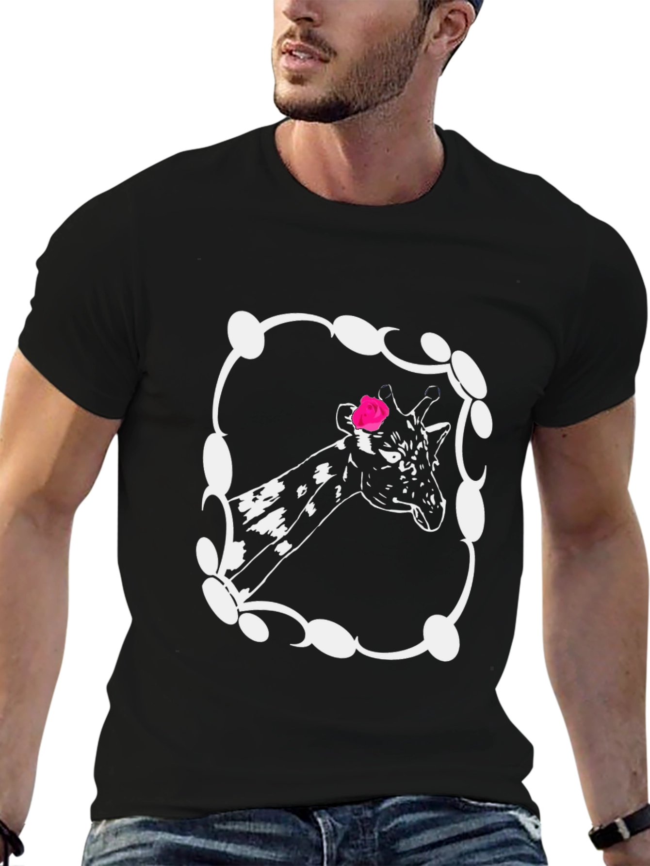 Giraffe Rose Graphic Tee - Unisex Black T-Shirt