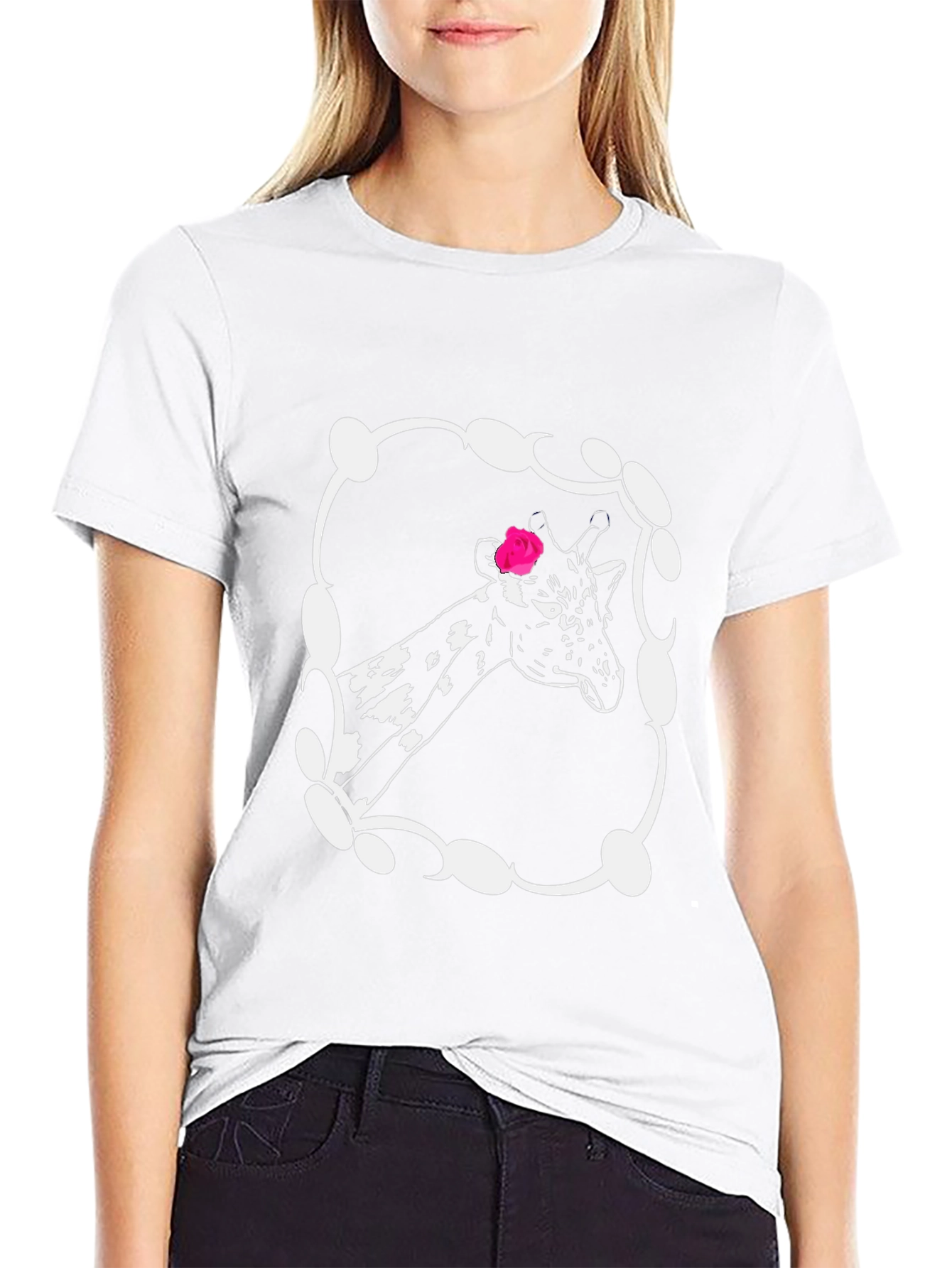 Giraffe Rose Graphic Tee - Unisex Black T-Shirt