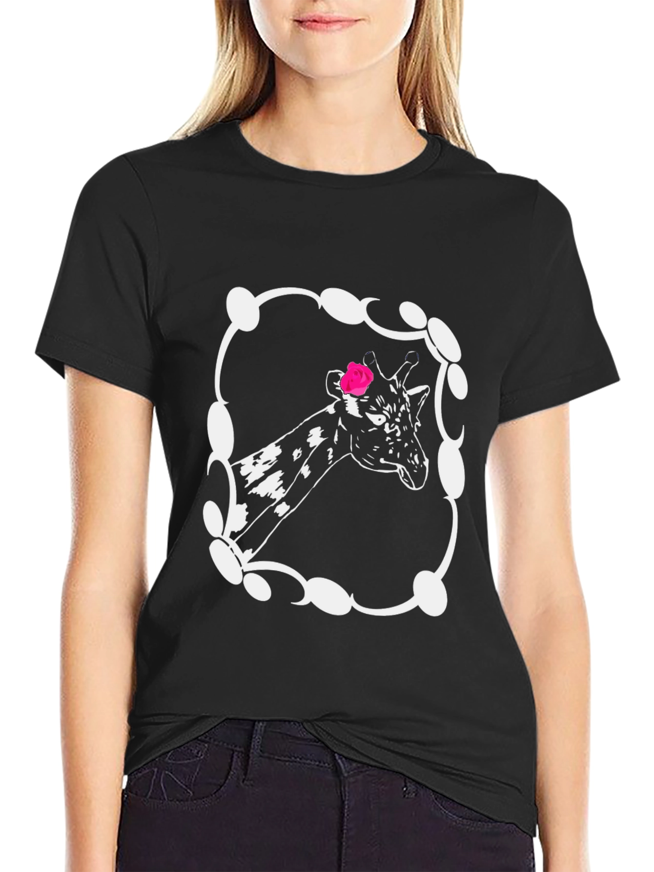 Giraffe Rose Graphic Tee - Unisex Black T-Shirt