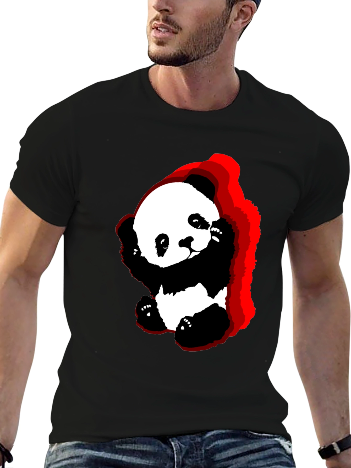 Cute Panda Graphic Tee - Soft Black Cotton T-Shirt
