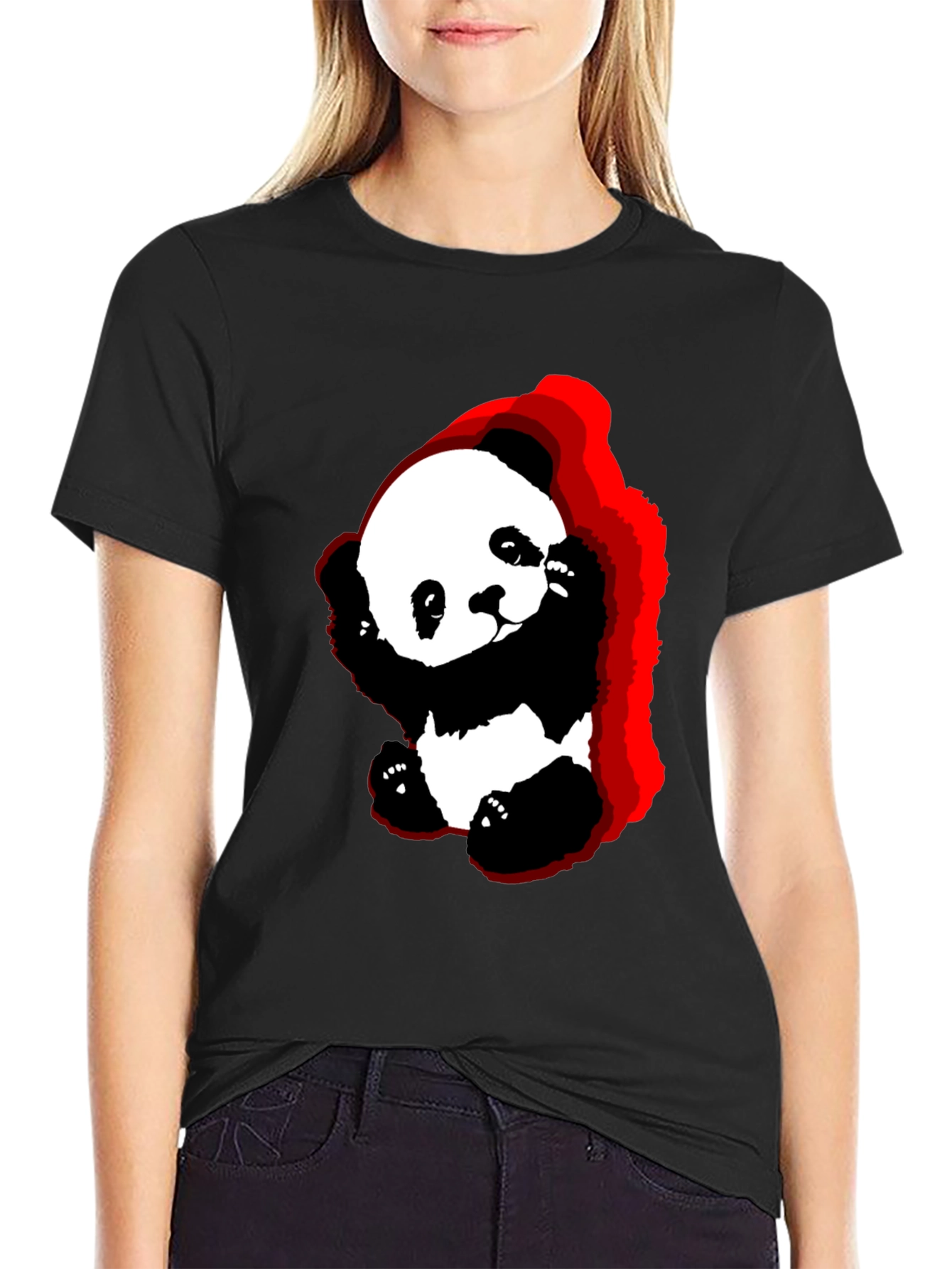 Cute Panda Graphic Tee - Soft Black Cotton T-Shirt