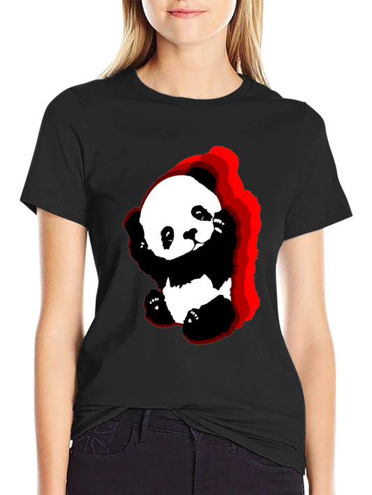 Cute Panda Graphic Tee - Soft Black Cotton T-Shirt