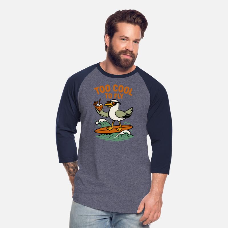 Too Cool to Fly | Funny Surfing Seagull Design