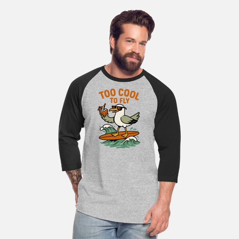 Too Cool to Fly | Funny Surfing Seagull Design