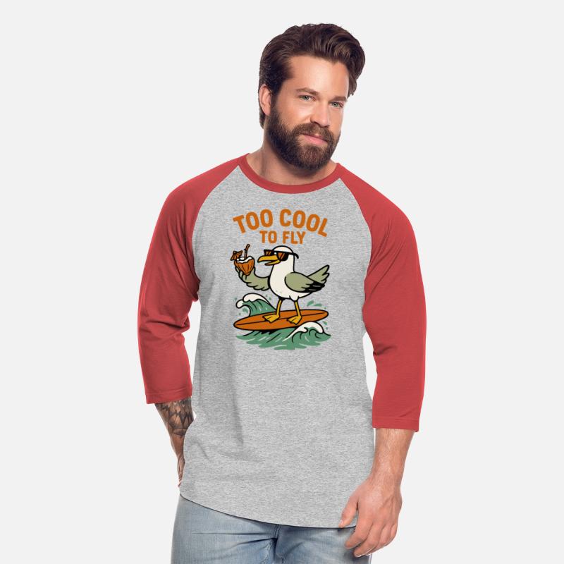 Too Cool to Fly | Funny Surfing Seagull Design