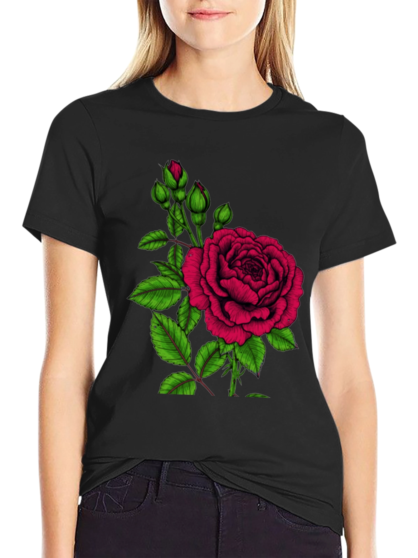 Black Rose Graphic T-Shirt - Elegant Floral Design