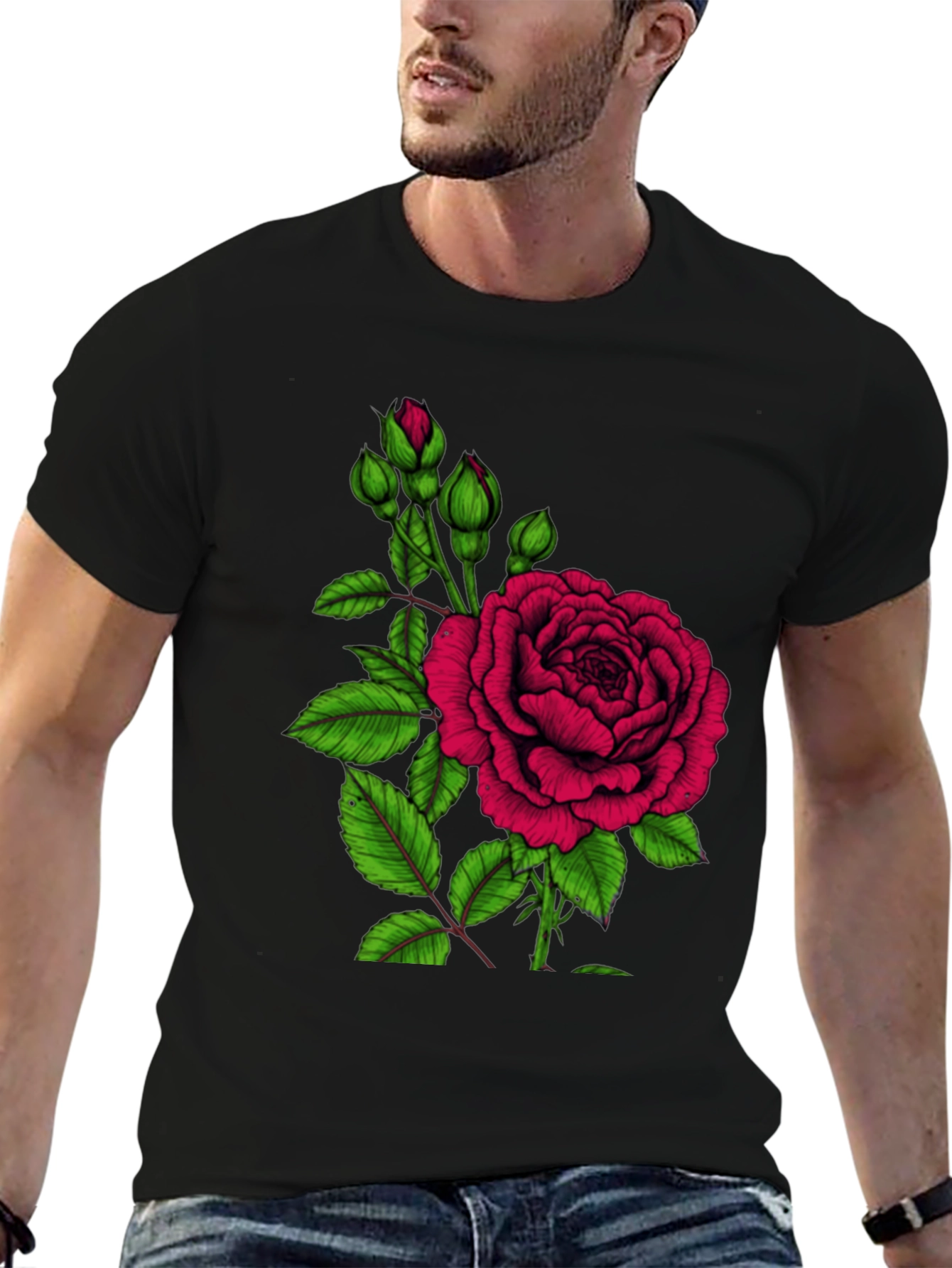 Black Rose Graphic T-Shirt - Elegant Floral Design