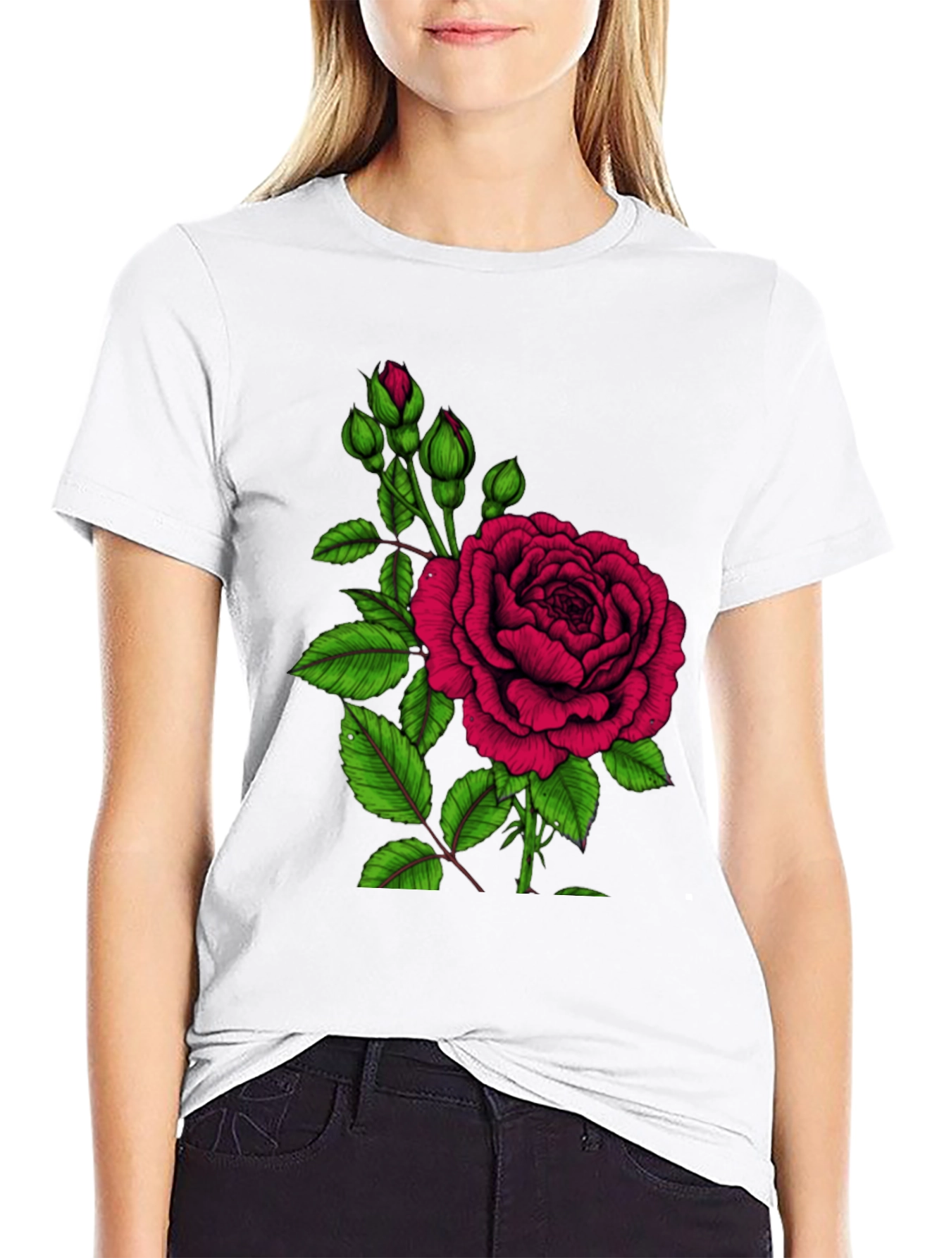 Black Rose Graphic T-Shirt - Elegant Floral Design