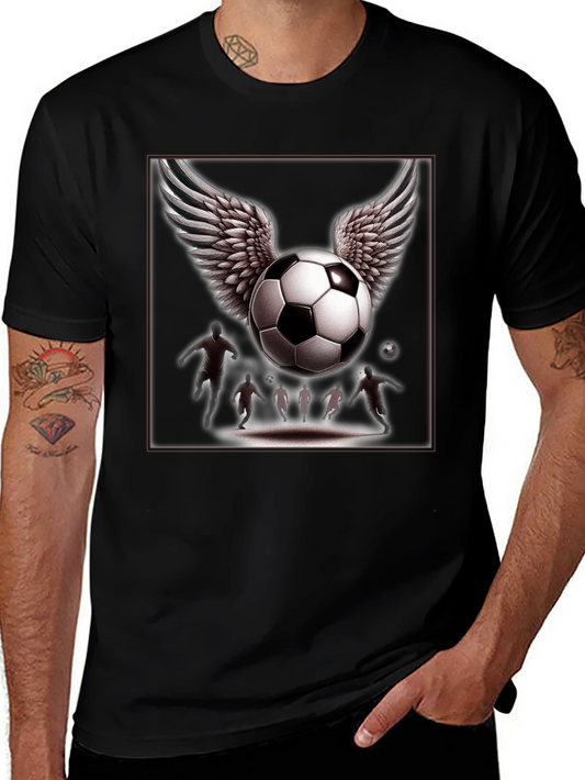 Winged Soccer Ball Graphic T-Shirt - Black