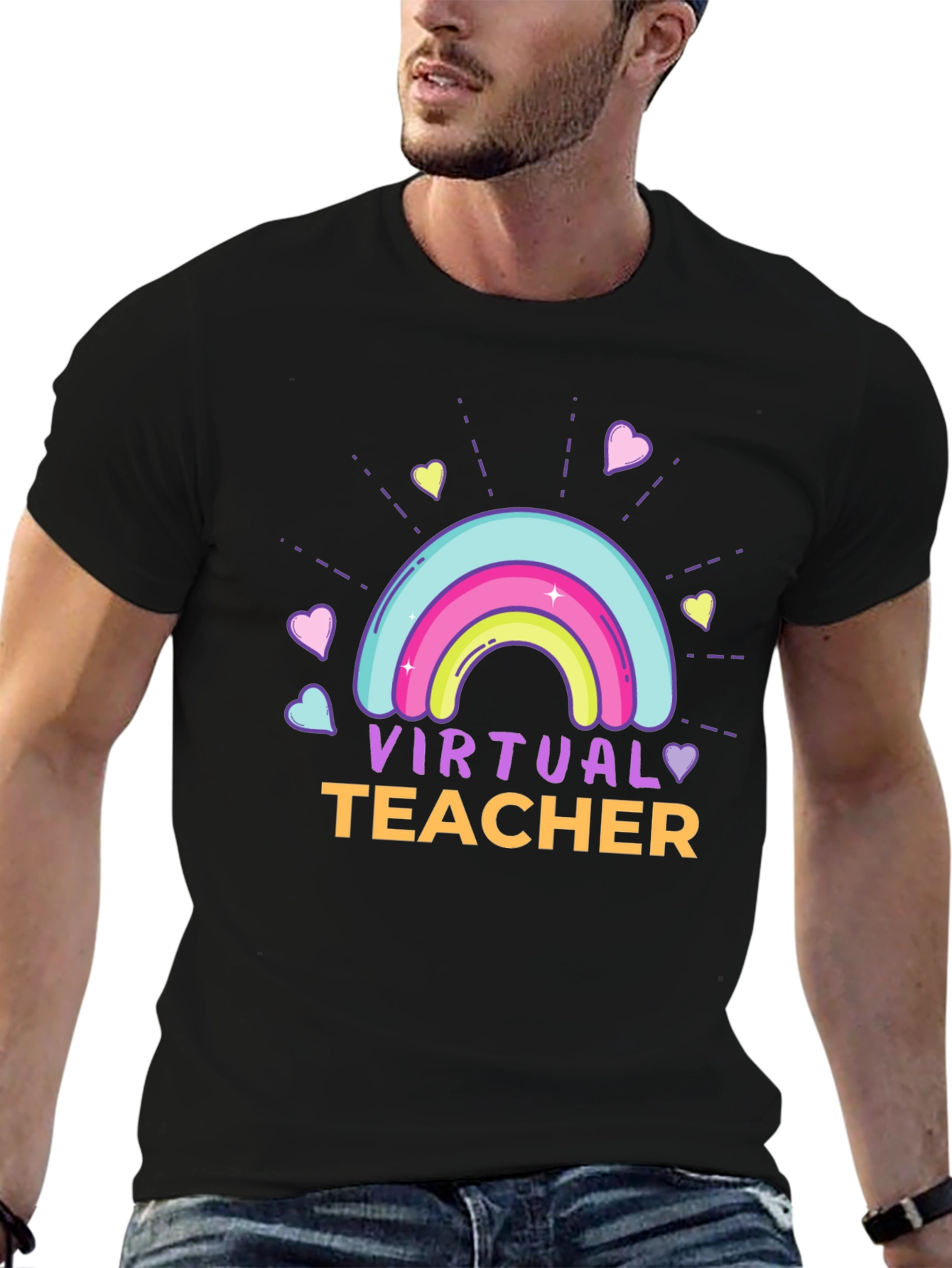 Virtual Teacher Rainbow Graphic T-Shirt
