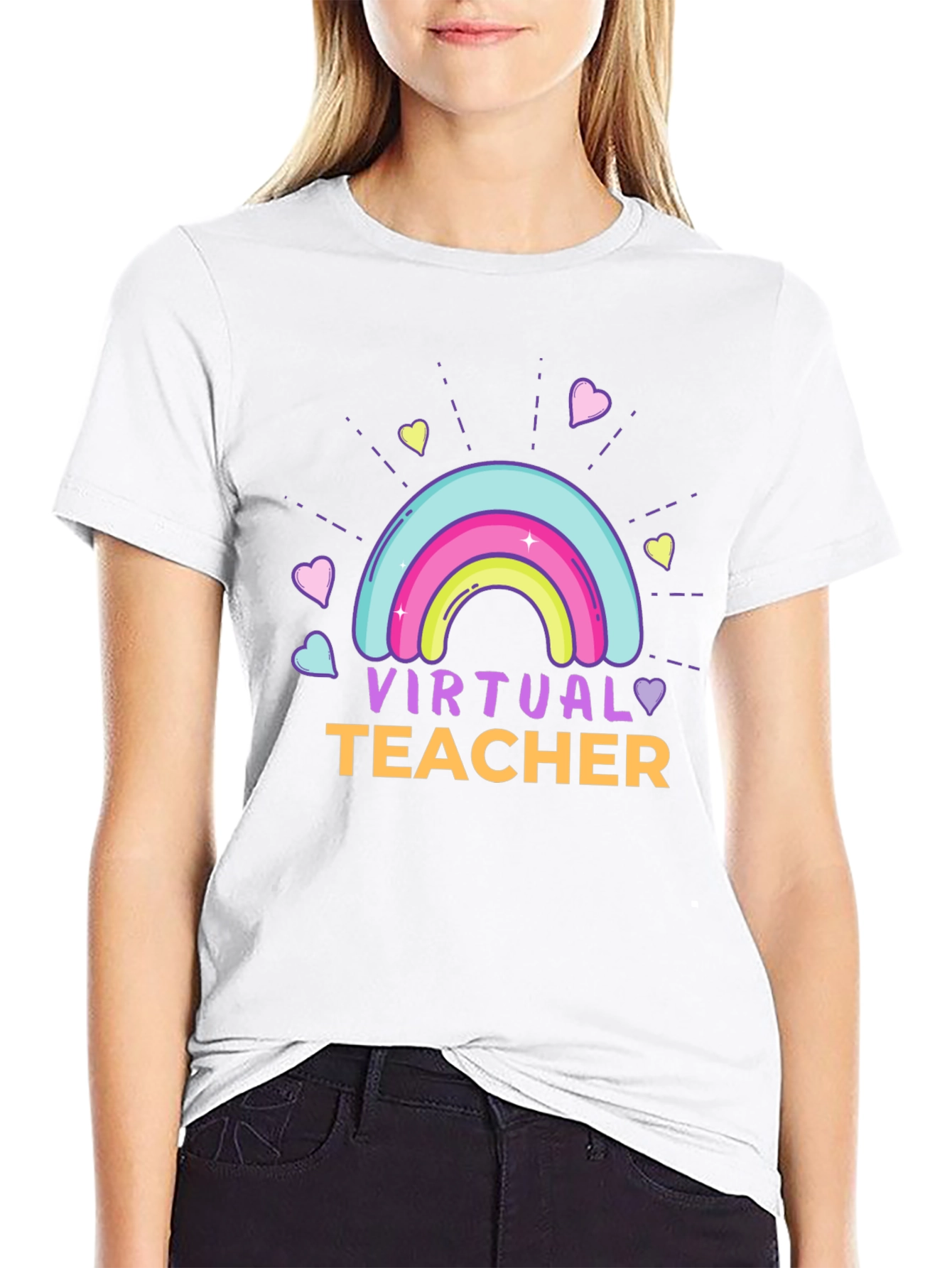 Virtual Teacher Rainbow Graphic T-Shirt