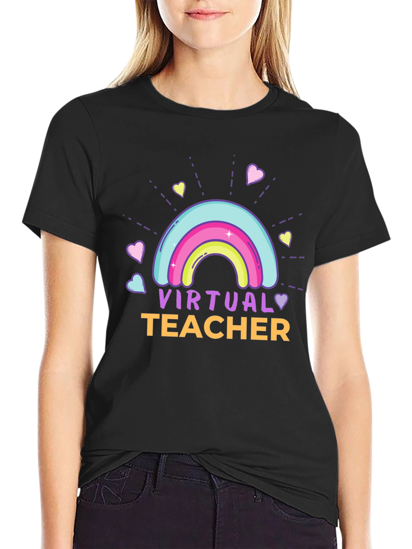 Virtual Teacher Rainbow Graphic T-Shirt