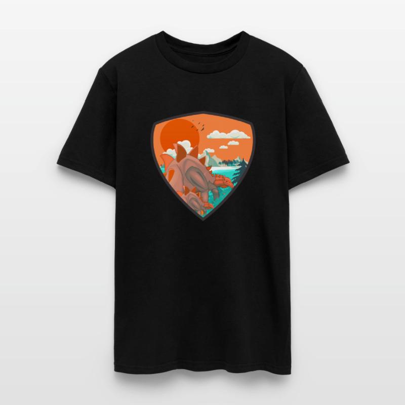 Two cute Stegosaurus in the mountains