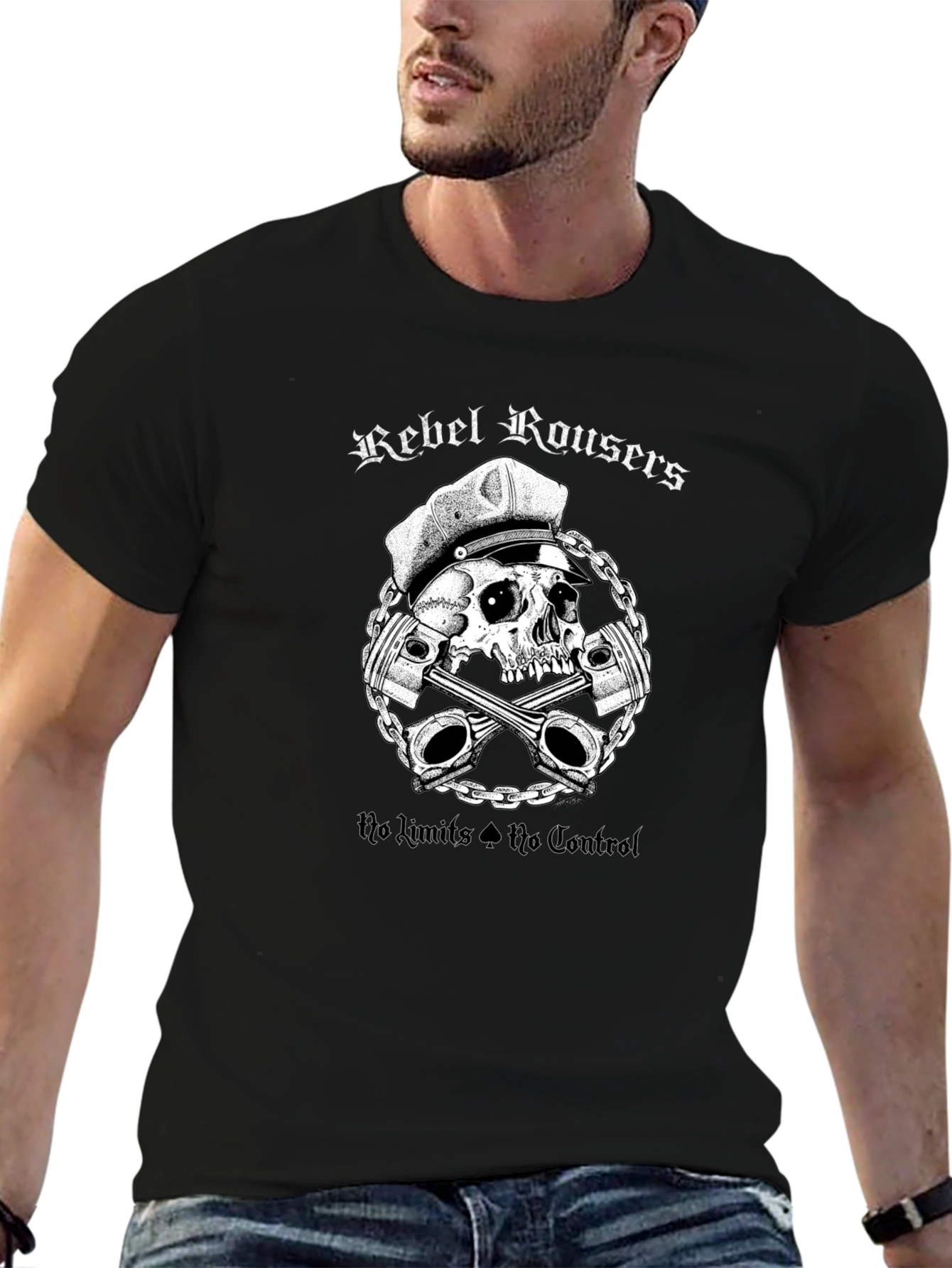Rebel Rousers Skull & Pistons Graphic T-Shirt