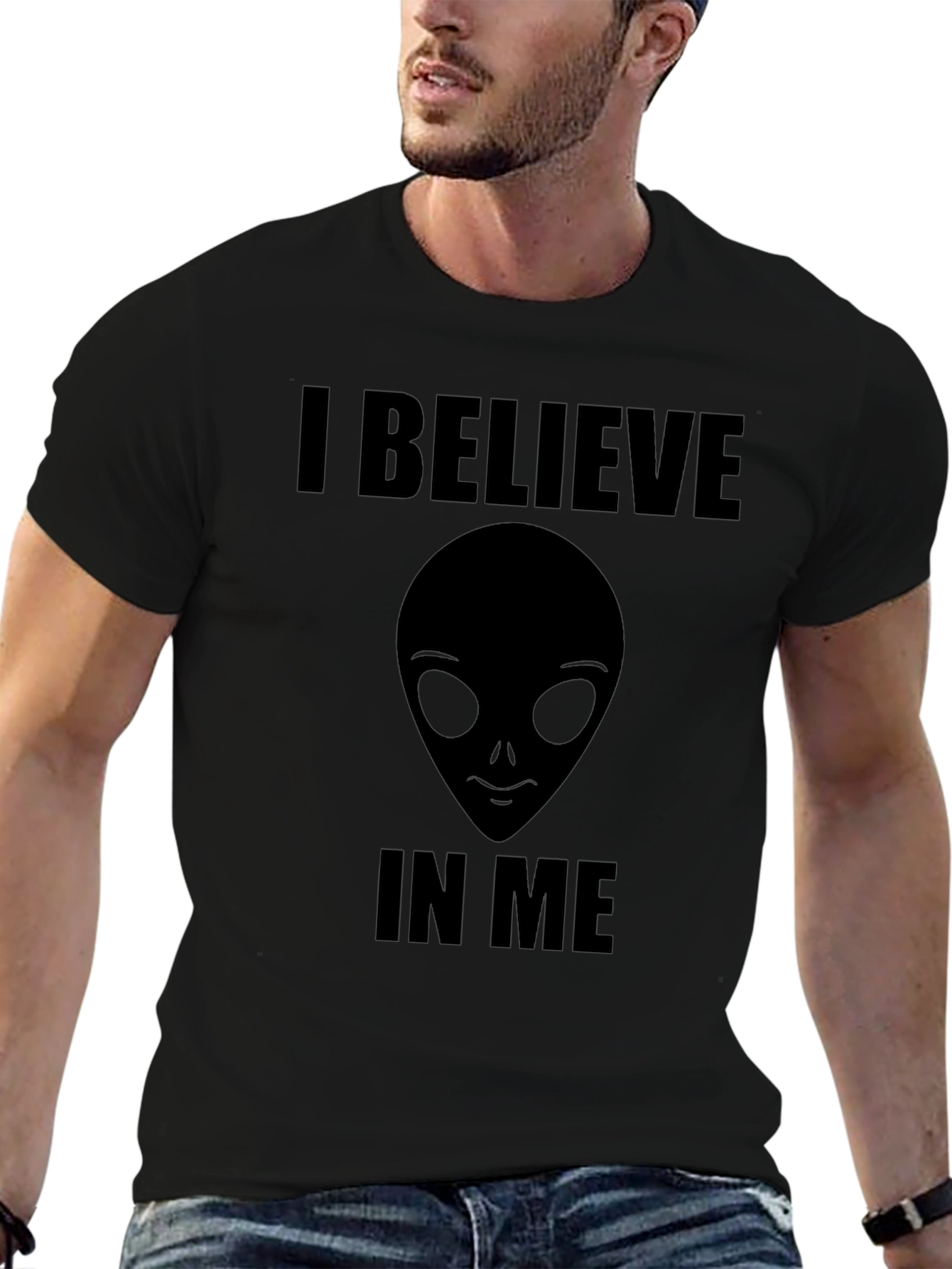 I Believe Alien Graphic Tee - Black Cotton Shirt