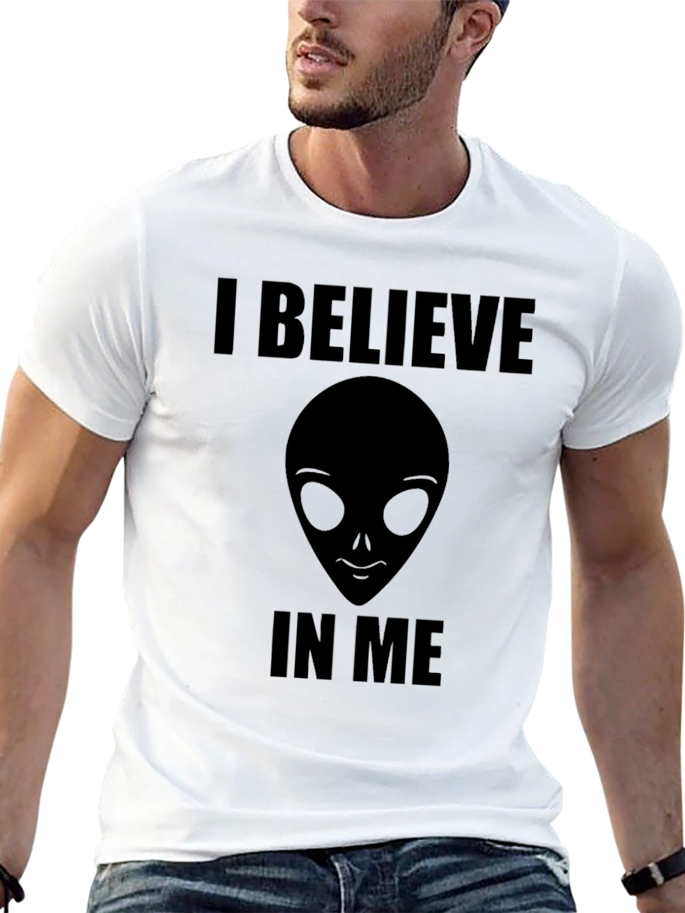 I Believe Alien Graphic Tee - Black Cotton Shirt