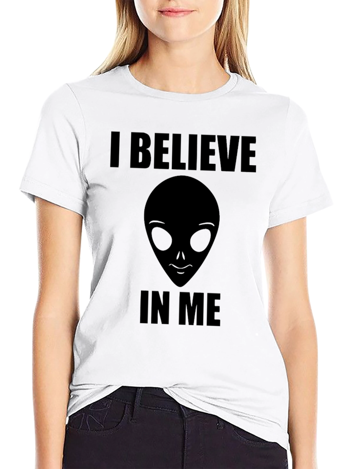 I Believe Alien Graphic Tee - Black Cotton Shirt