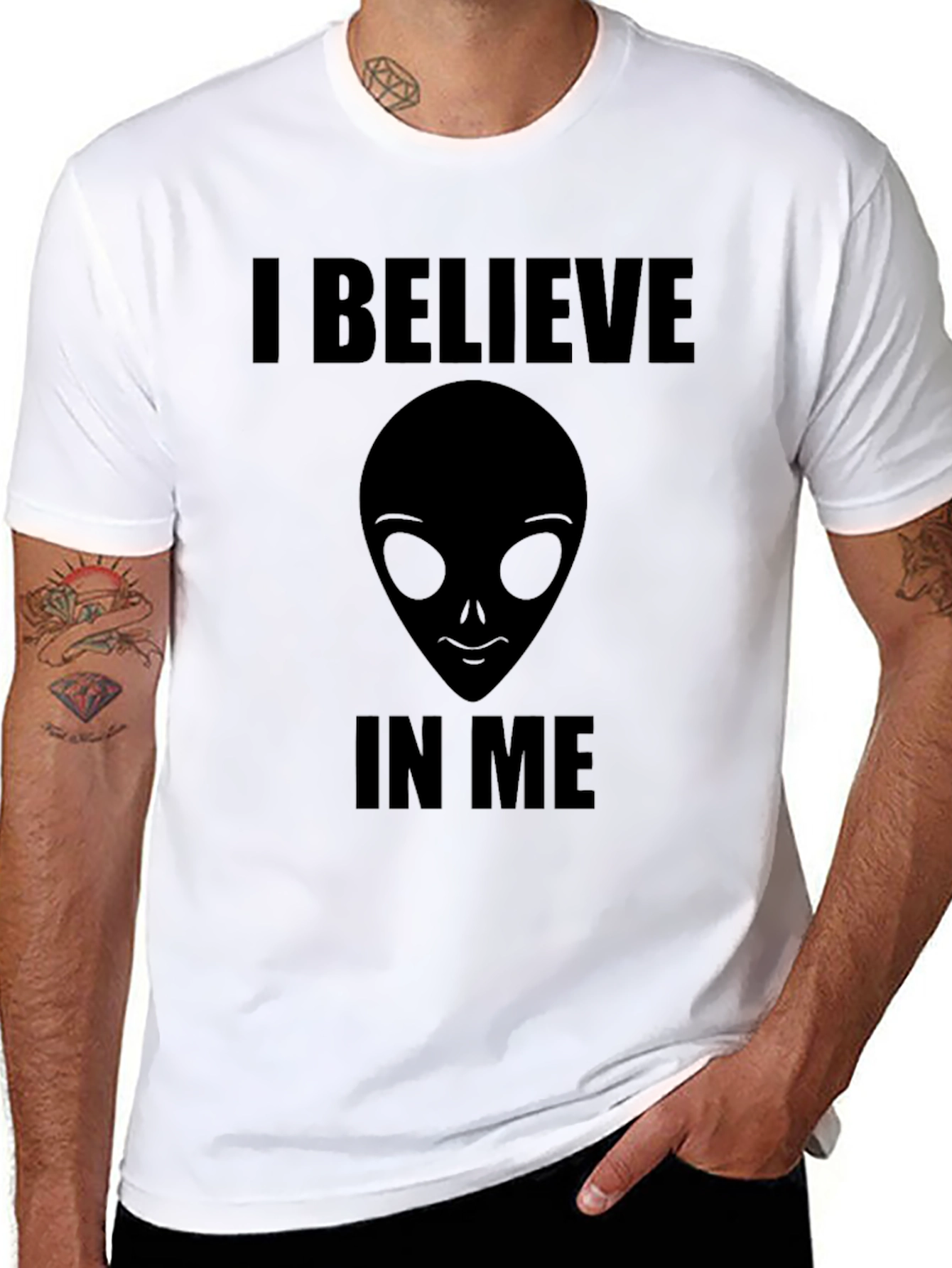 I Believe Alien Graphic Tee - Black Cotton Shirt