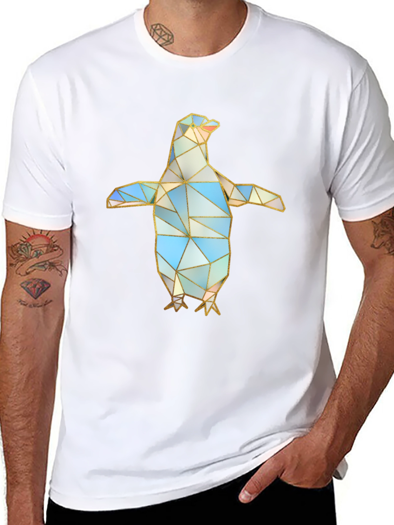 Geometric Penguin Graphic Tee - Modern Art Design